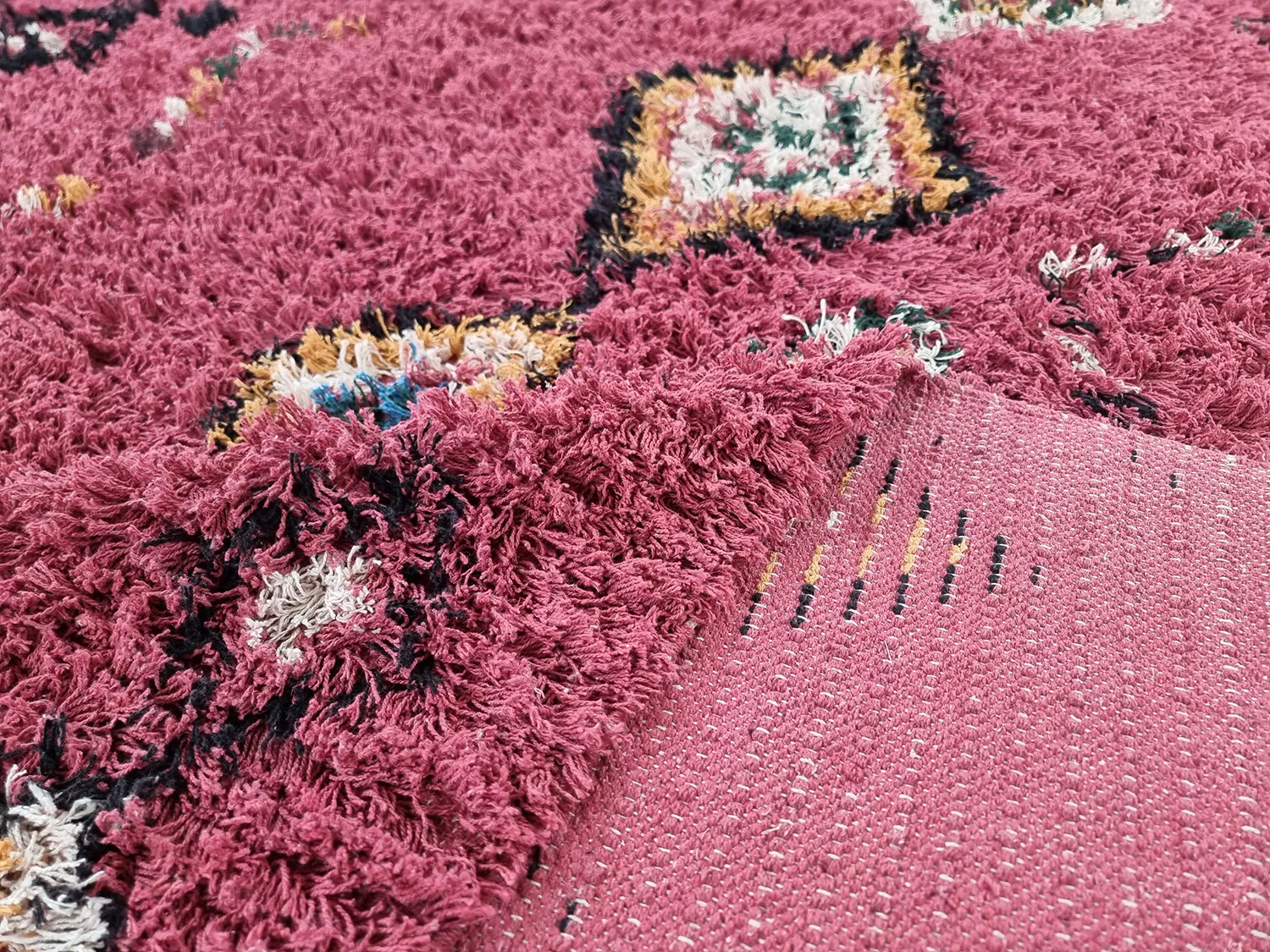 Hoogpolig vloerkleed - Nyle Natural Cotton Shaggy (roze/multi)