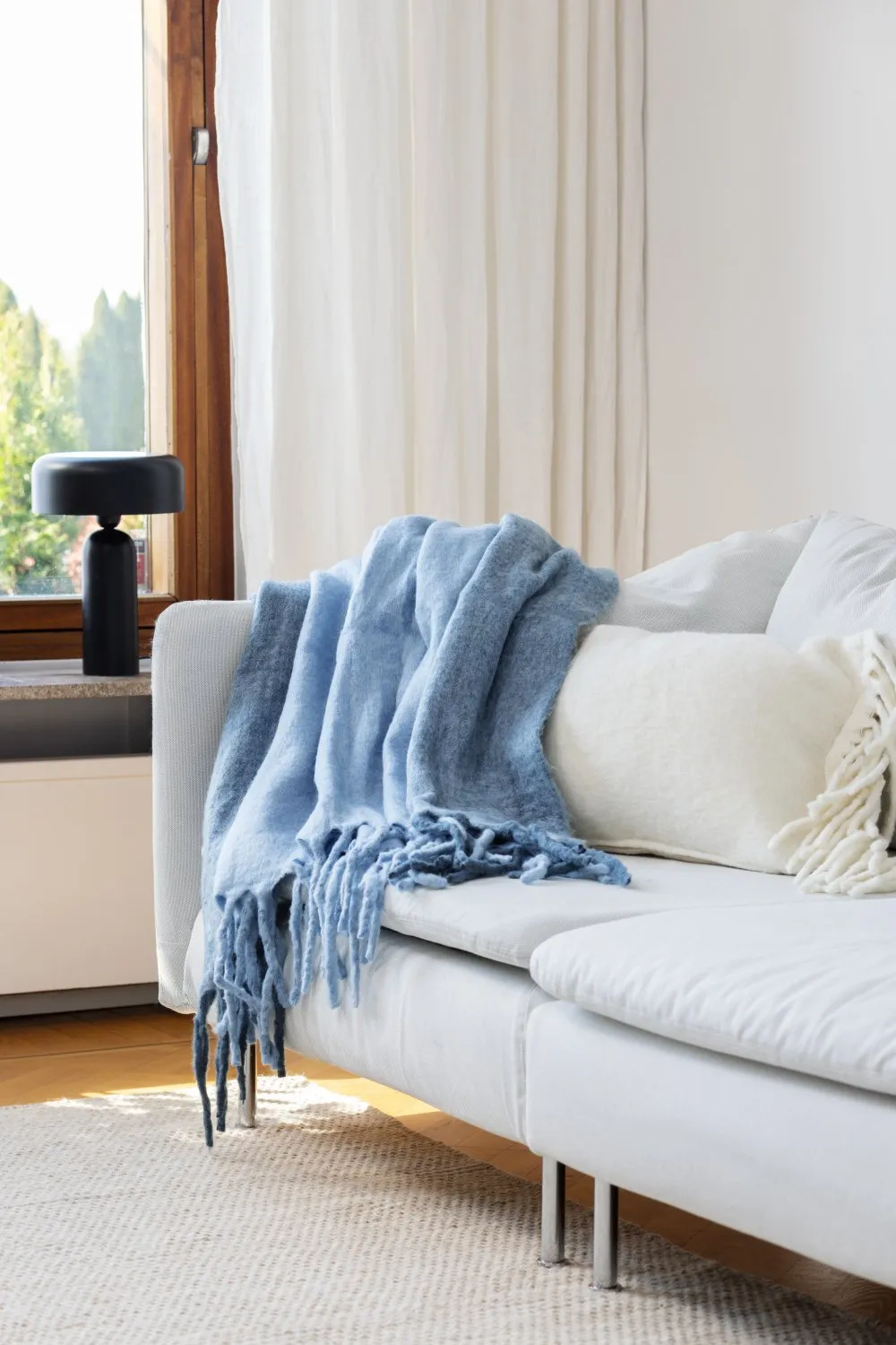 Plaid dekens - throw van wolmix - Carol (blauw)