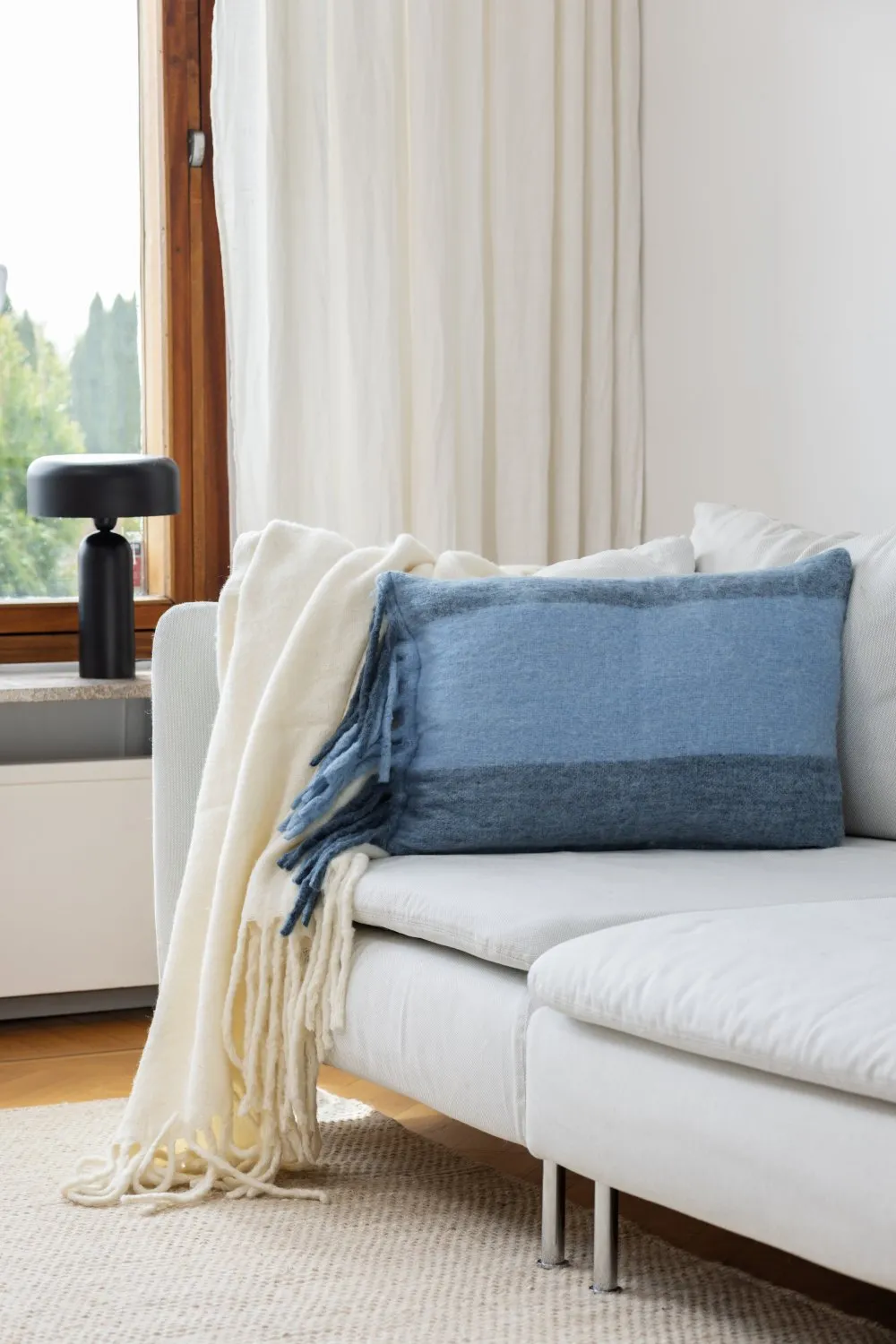 Kussenhoes van wolmix - Carol (blauw)