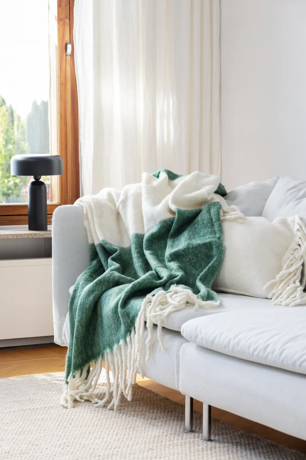 Plaid dekens - throw van wolmix - Carrie (groen)