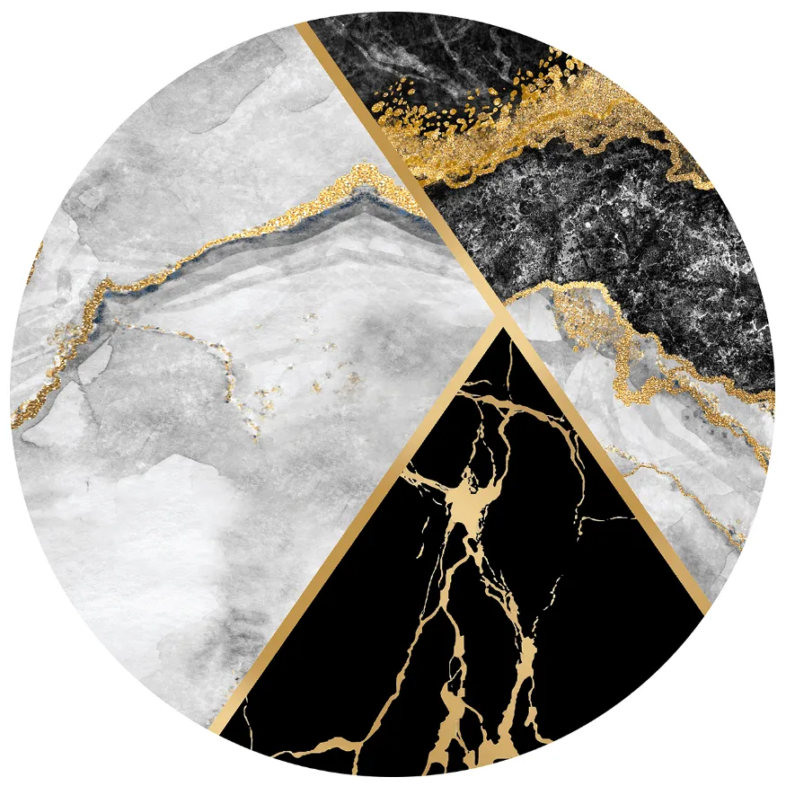 Rond vloerkleed - Cassa (grijs/zwart/goud)