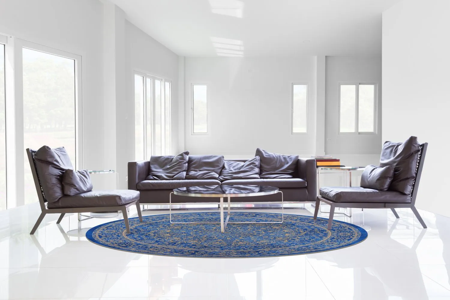 Rond vloerkleed - Vinadio (blauw/goud)