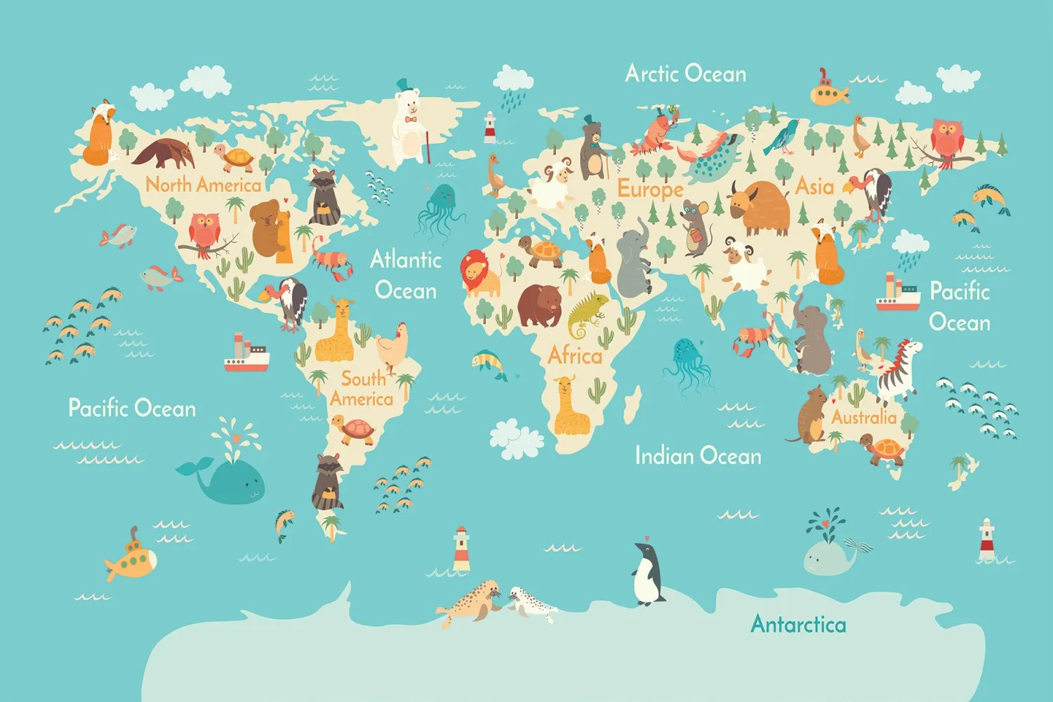 Kindervloerkleed - World Map (blauw/multi)