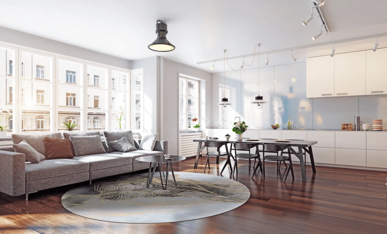 Rond vloerkleed - Ekual (blauw/grijs/goud)