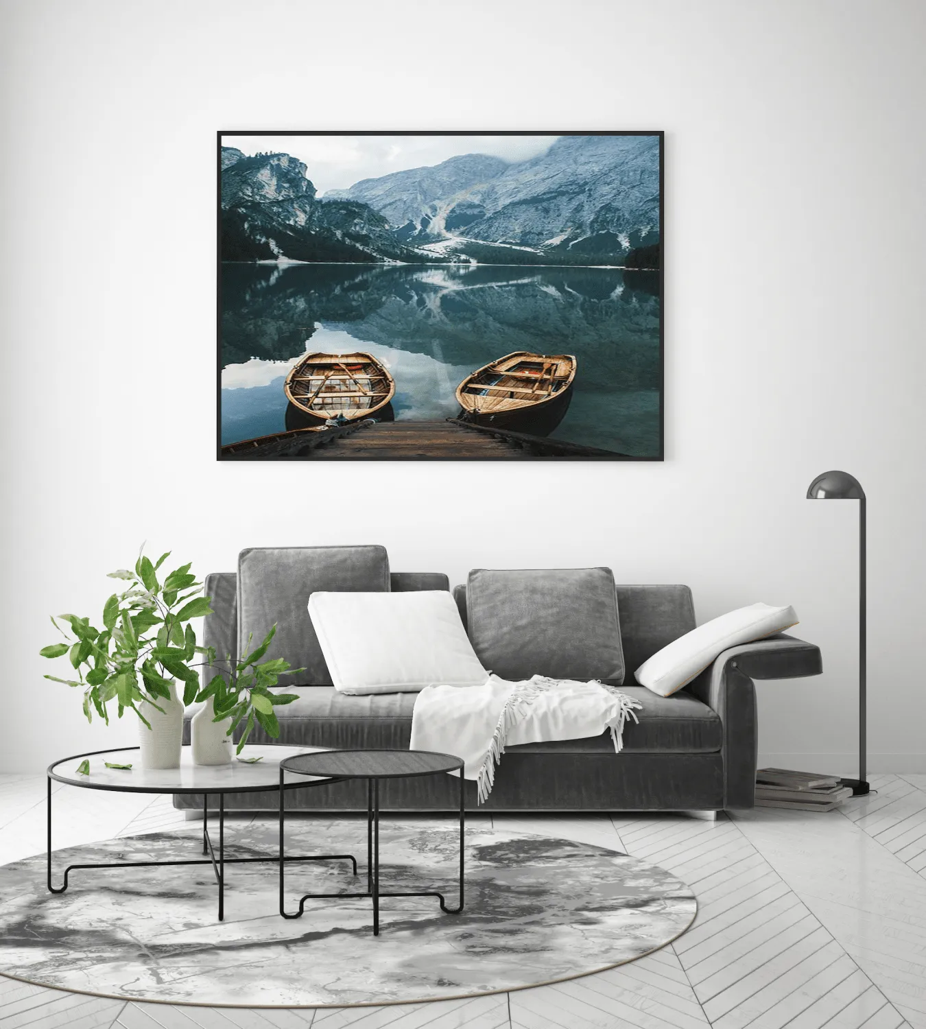 Rond vloerkleed - Mermer (grijs/wit)