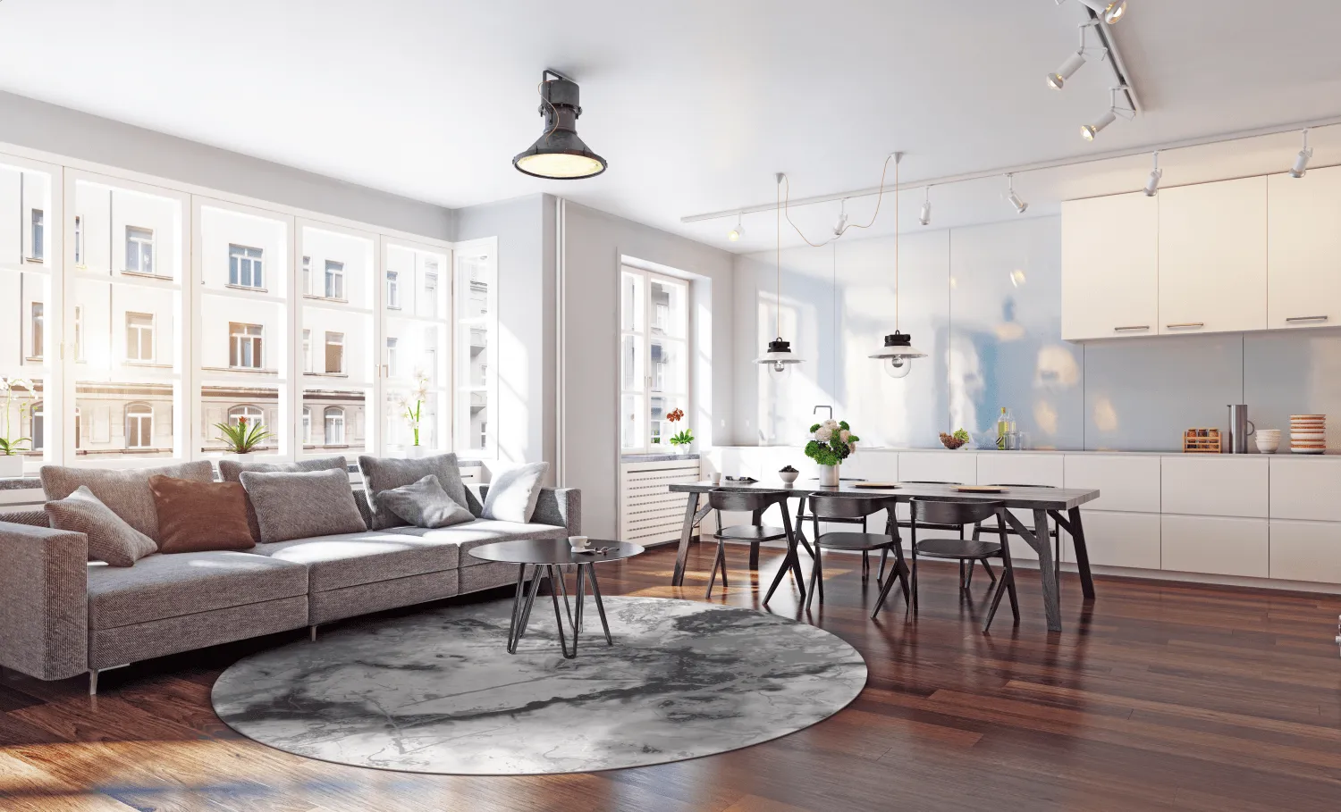 Rond vloerkleed - Mermer (grijs/wit)