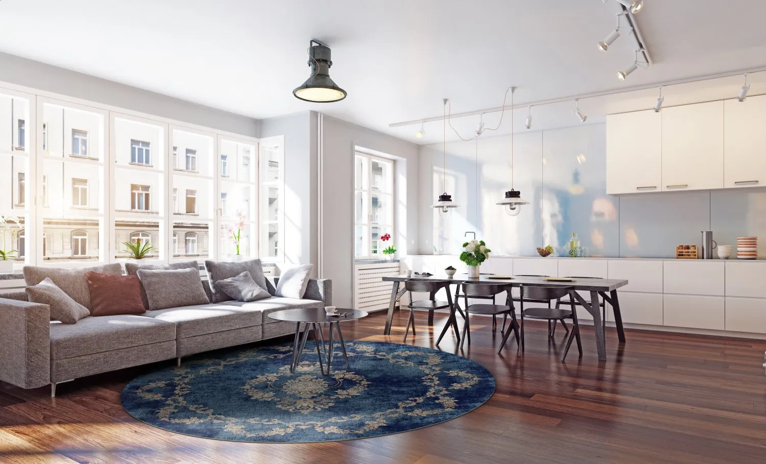 Rond vloerkleed - Taknis (blauw)