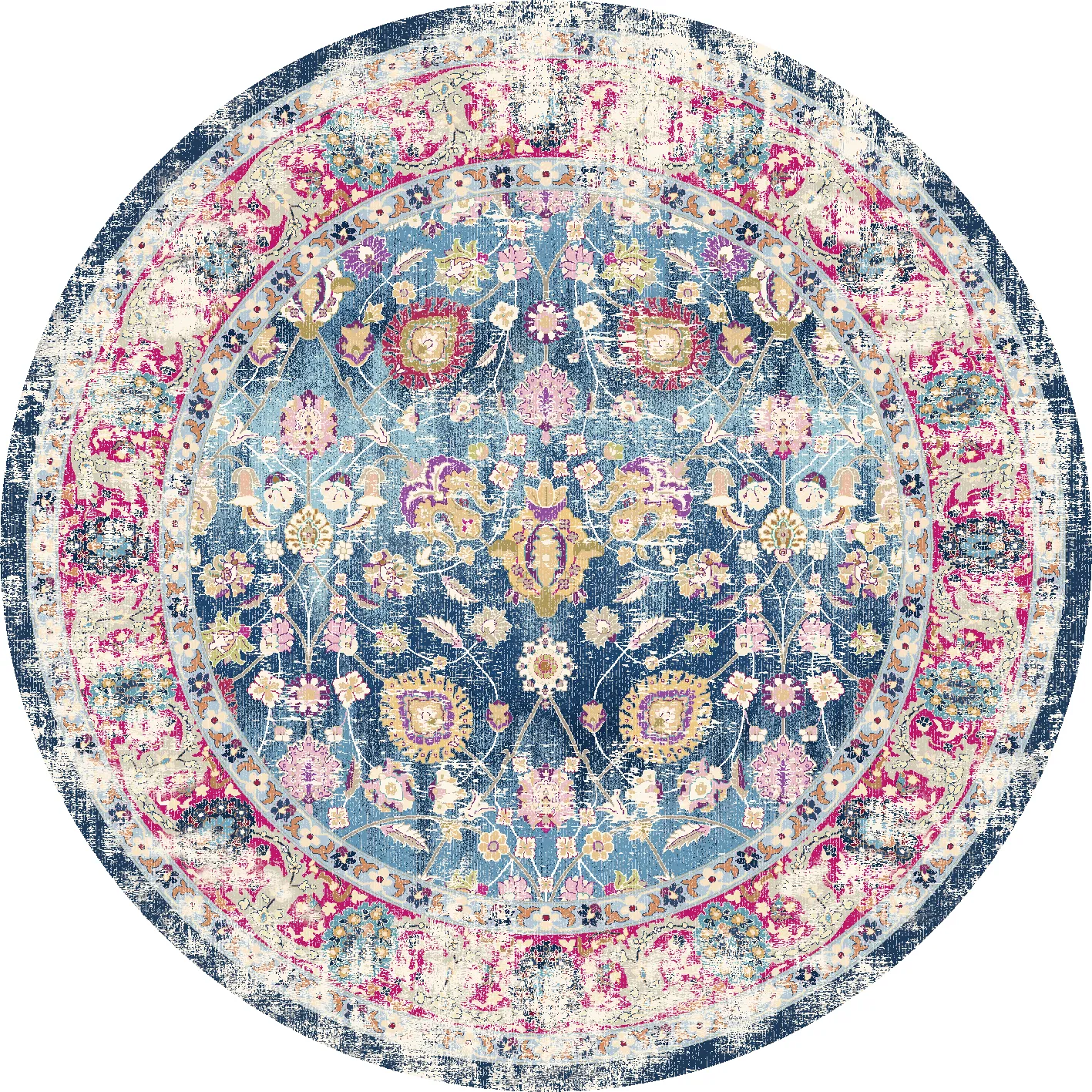Rond vloerkleed - Bouhjar (blauw/roze/multi)