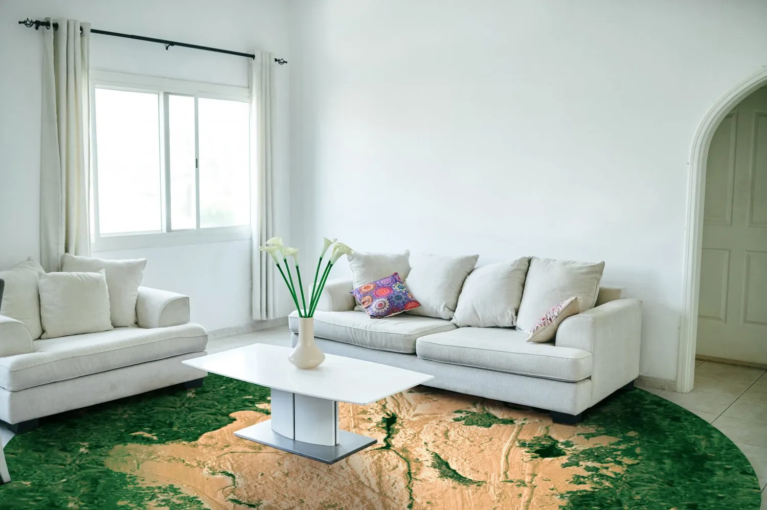 Rond vloerkleed - Positano (beige/groen)