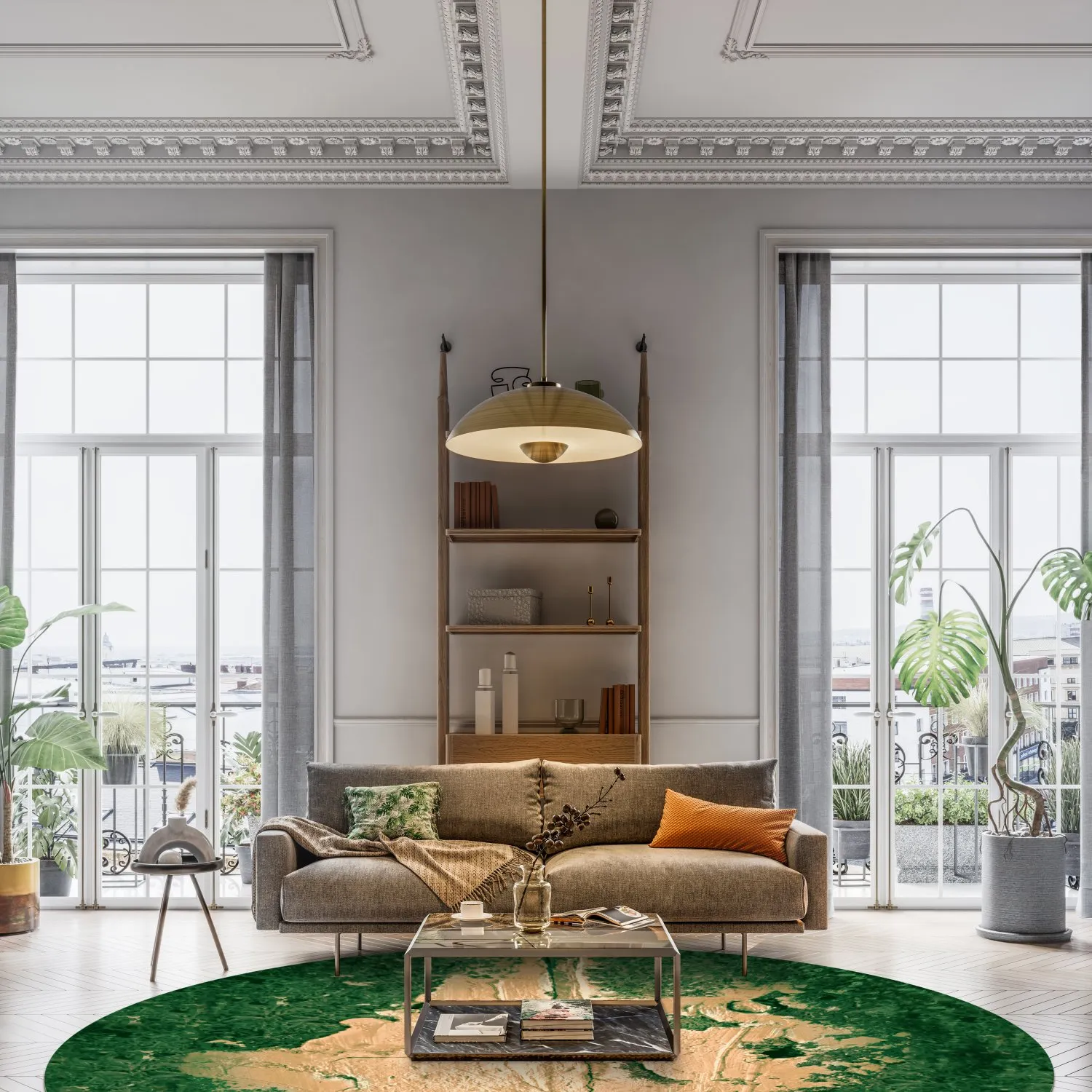 Rond vloerkleed - Positano (beige/groen)