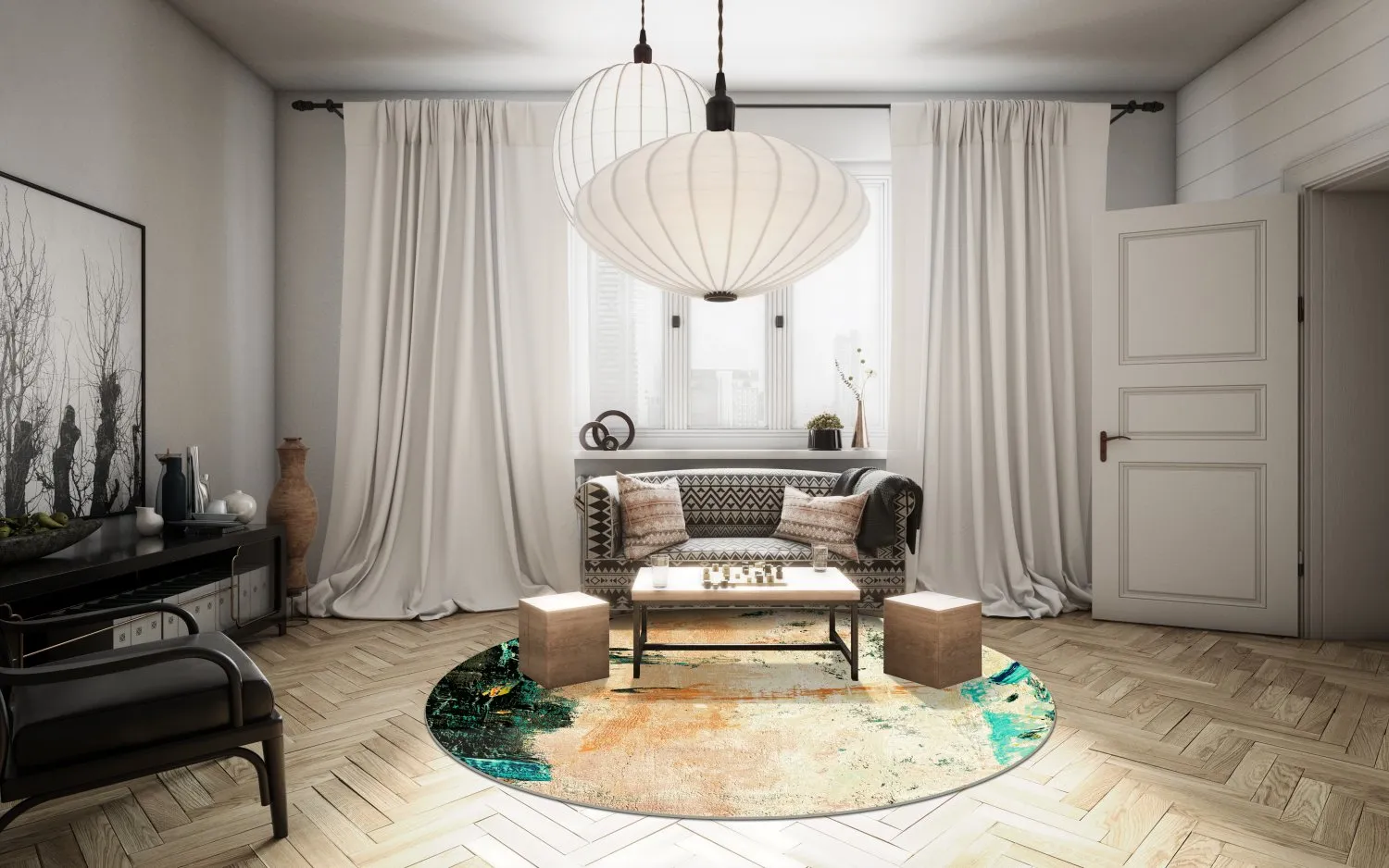 Rond vloerkleed - Tempes (beige/multi)