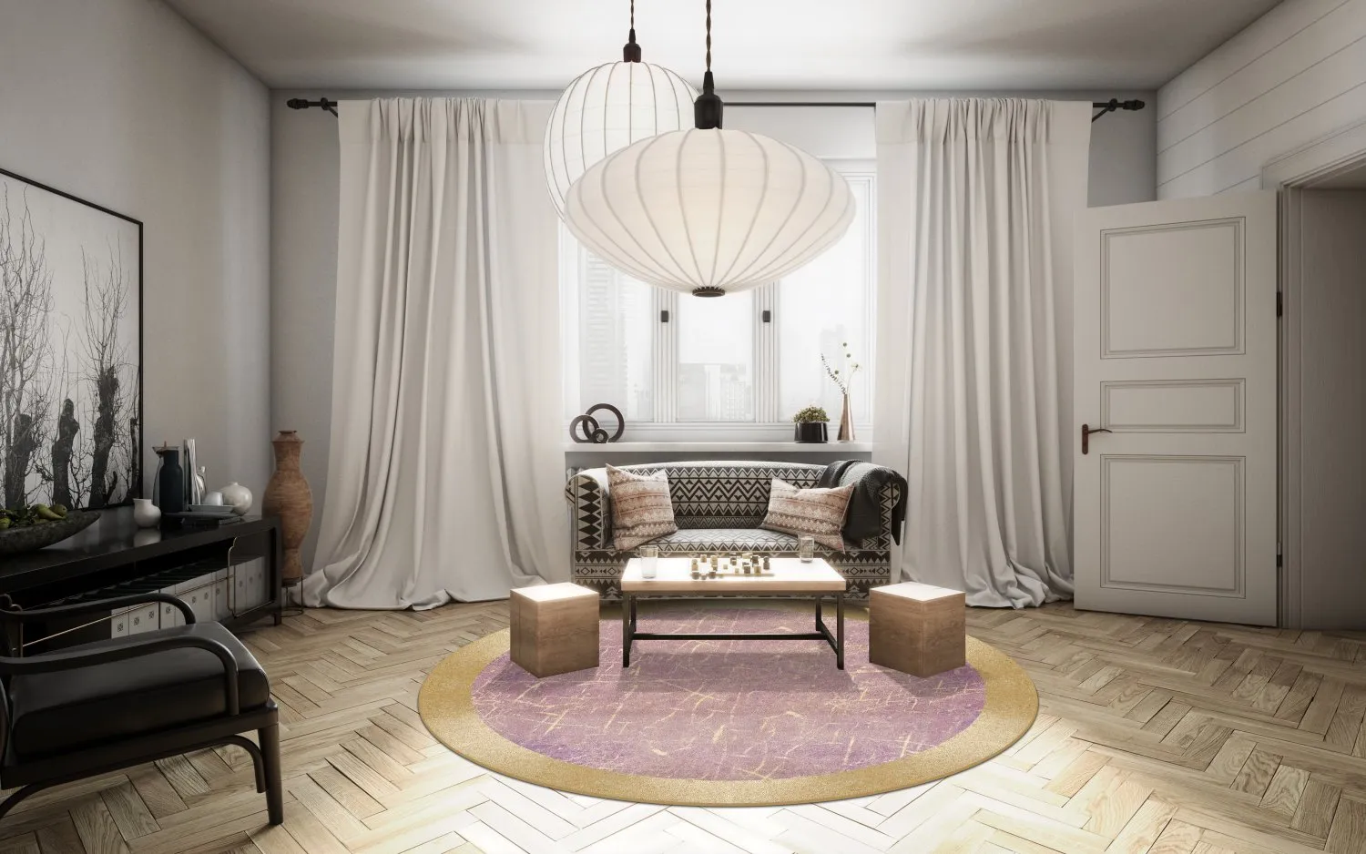 Rond vloerkleed - Roges (roze/goud)