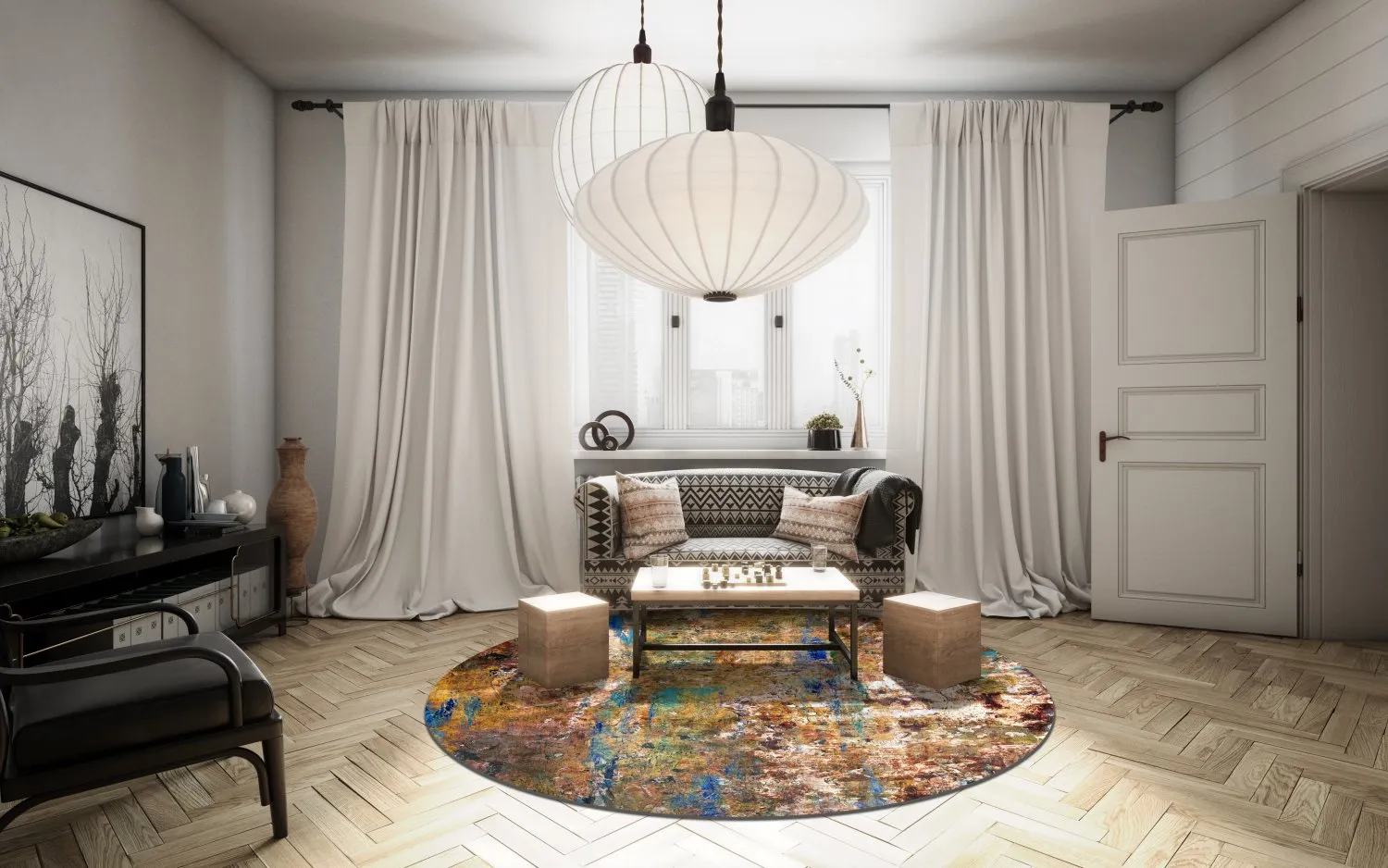 Rond vloerkleed - Trepito (bruin/blauw/multi)