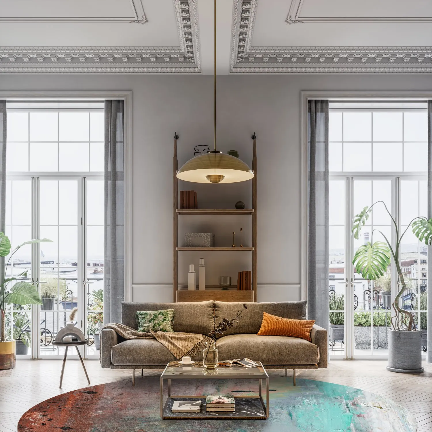 Rond vloerkleed - Andali (grijs/rood/multi)