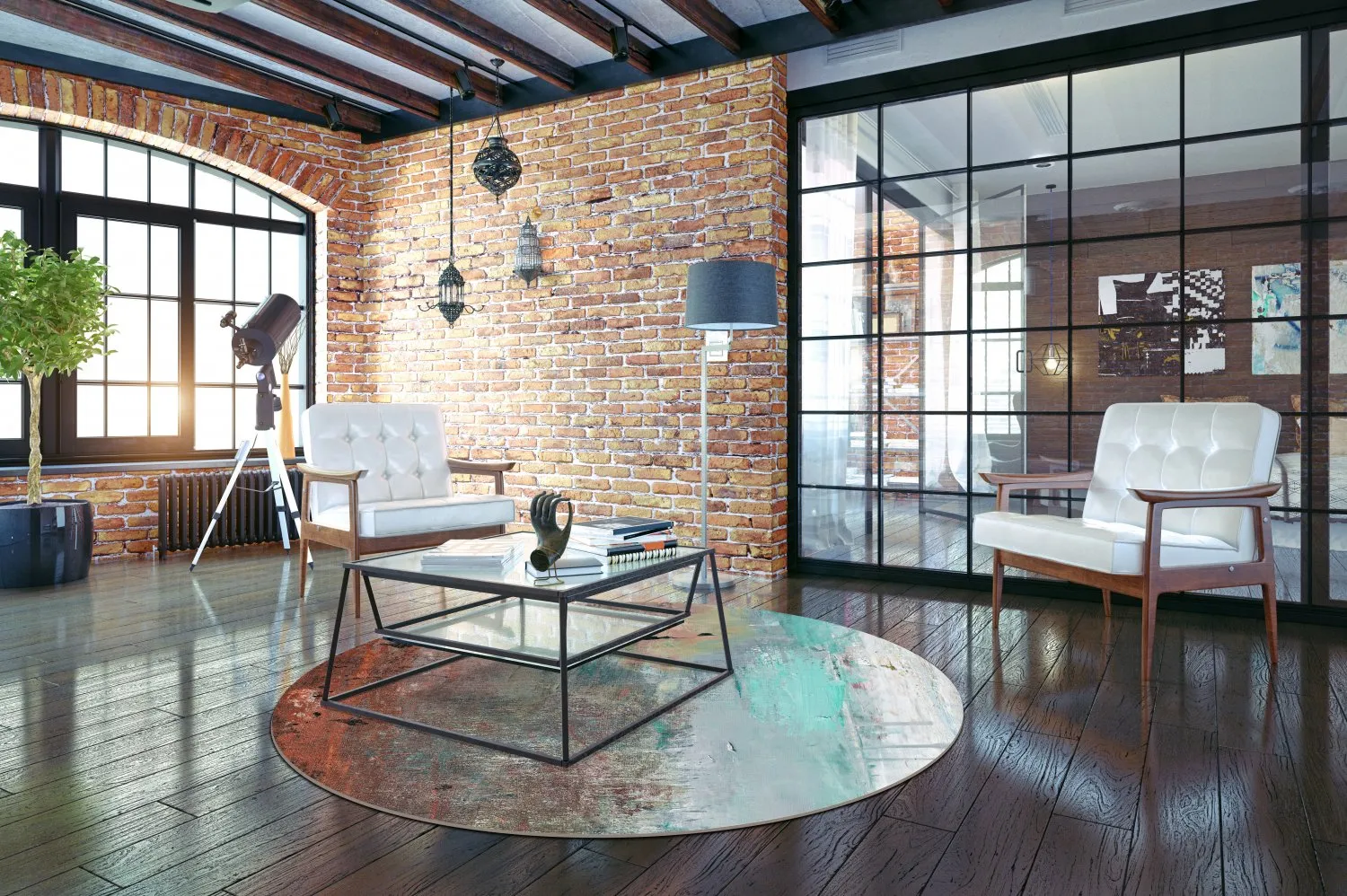 Rond vloerkleed - Andali (grijs/rood/multi)