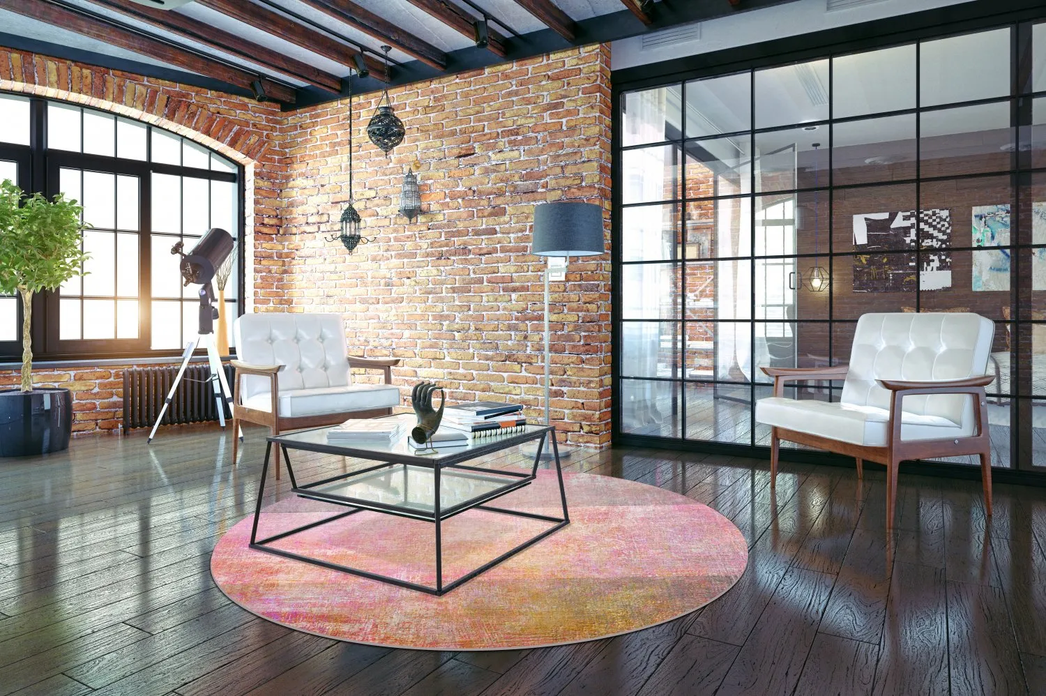 Rond vloerkleed - Cicoria (roze/paars)