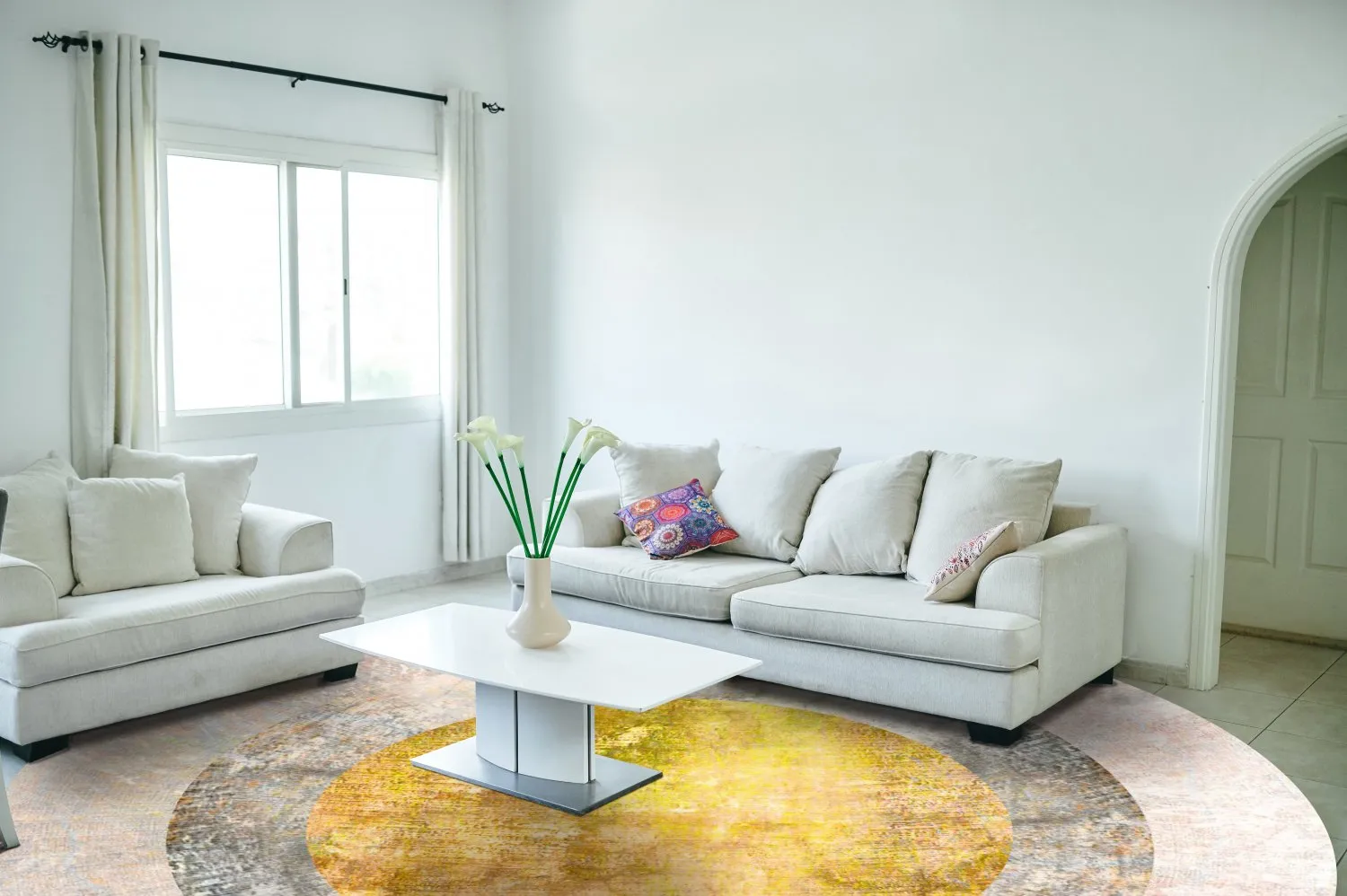 Rond vloerkleed - Budoni (grijs/beige/geel)