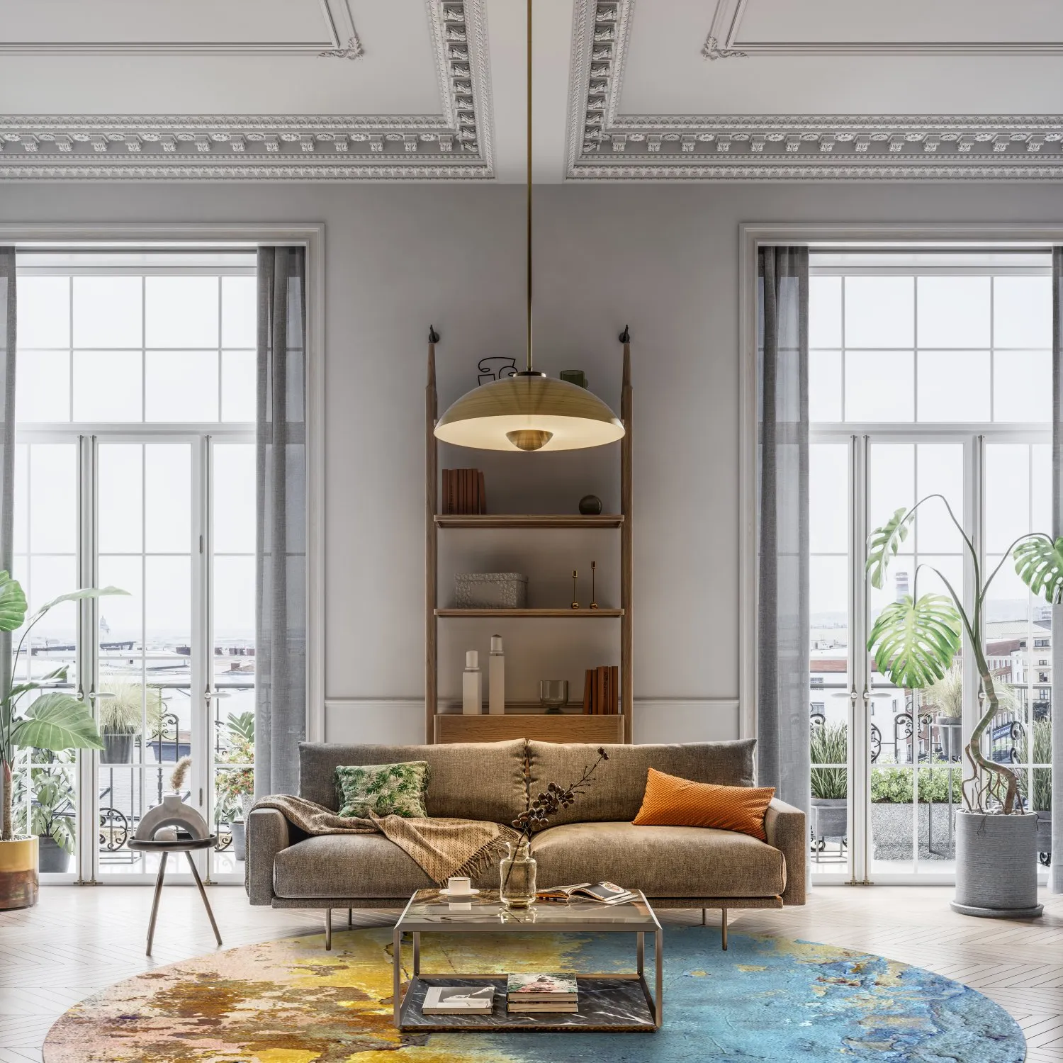 Rond vloerkleed - Manlieu (blauw/multi/goud)