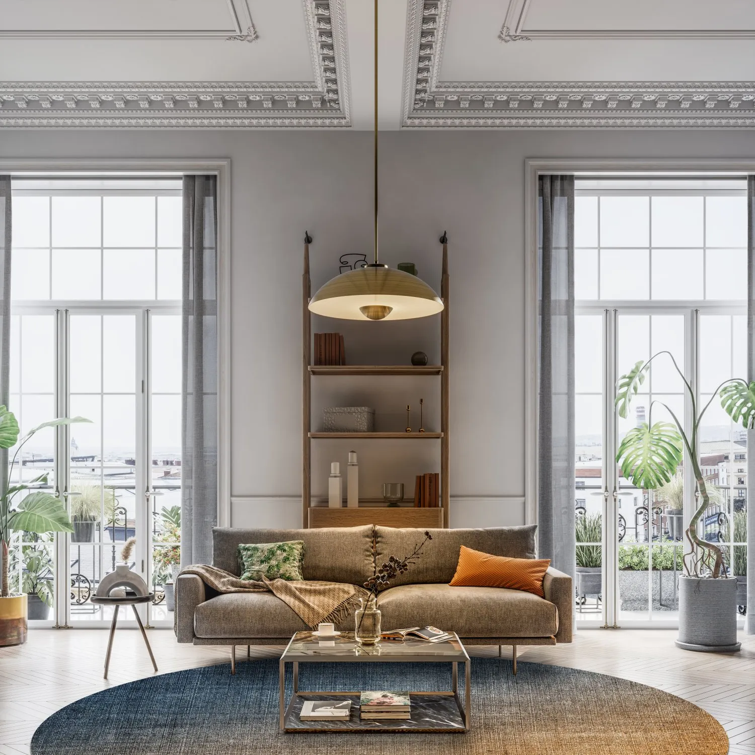 Rond vloerkleed - Librilla (bruin/blauw)