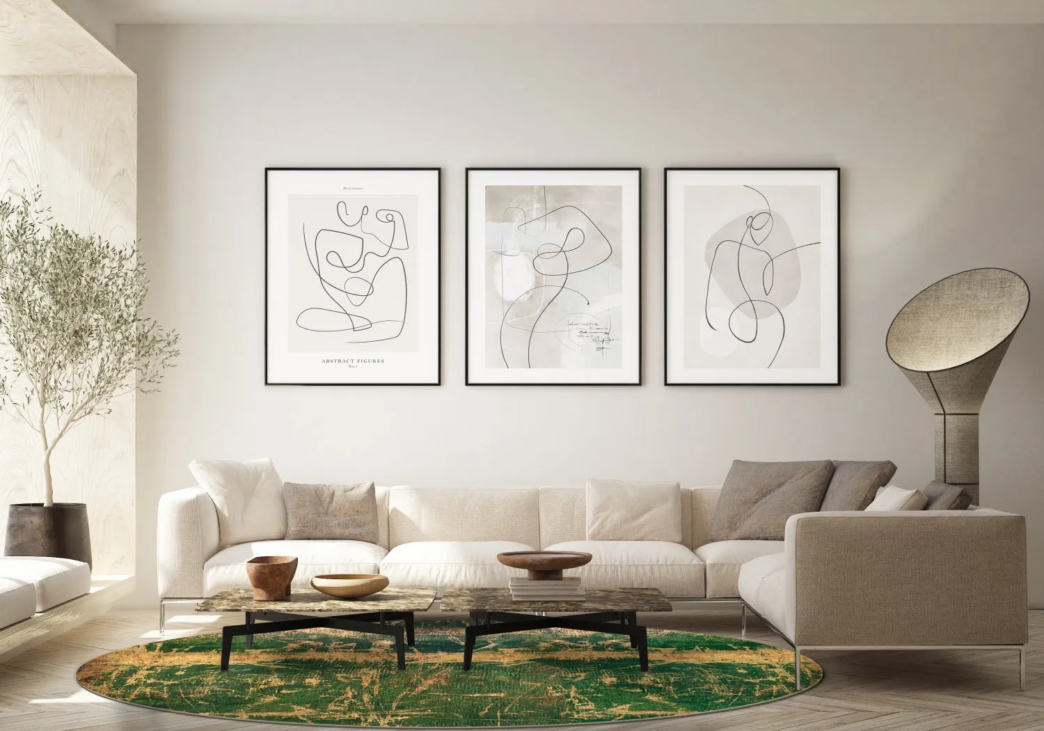 Rond vloerkleed - Cantoria (beige/groen)