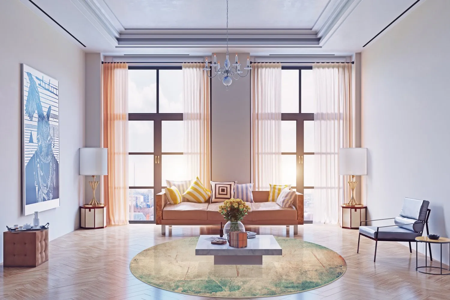 Rond vloerkleed - Giave (beige/blauw)