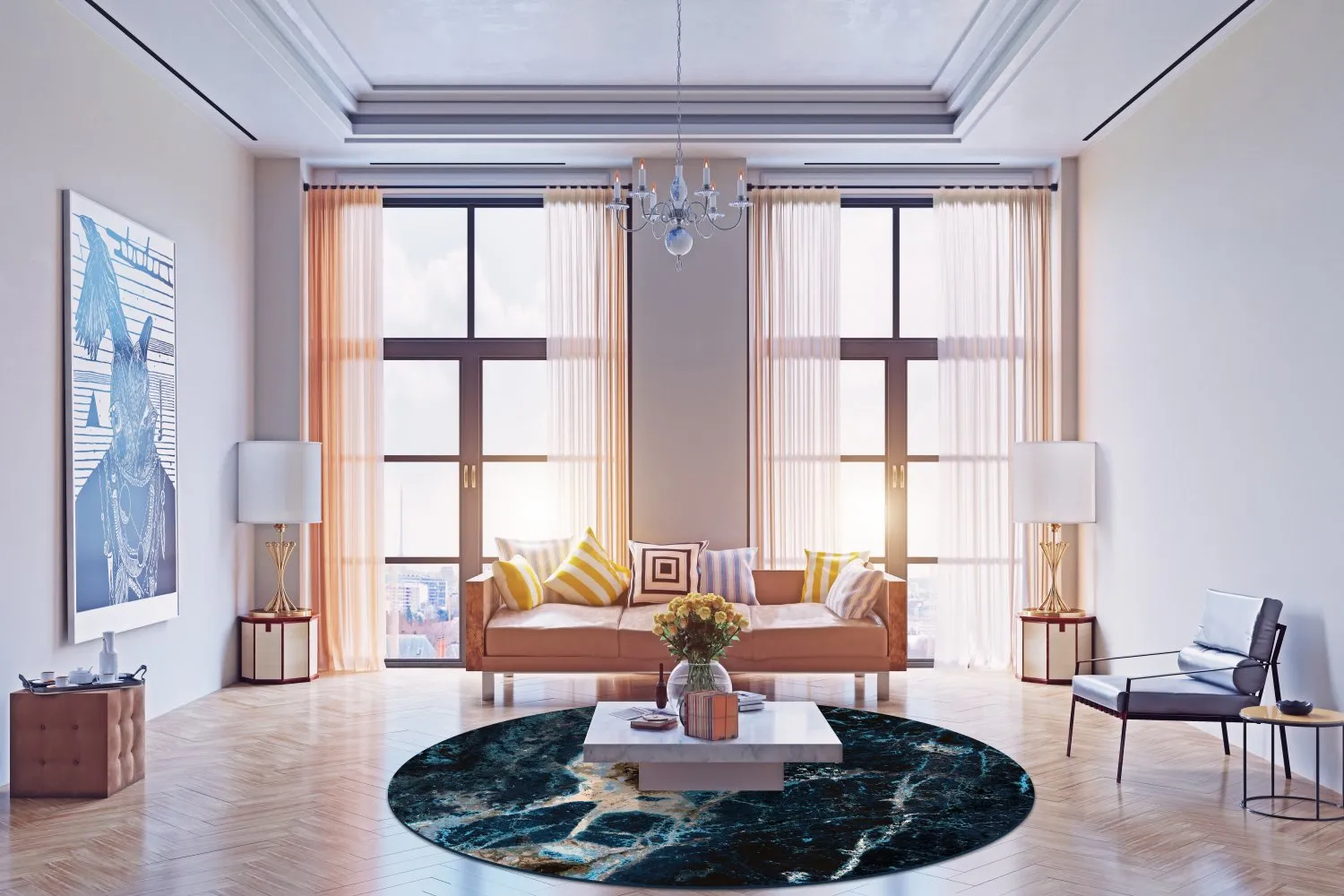 Rond vloerkleed - Narbolia (blauw/multi)