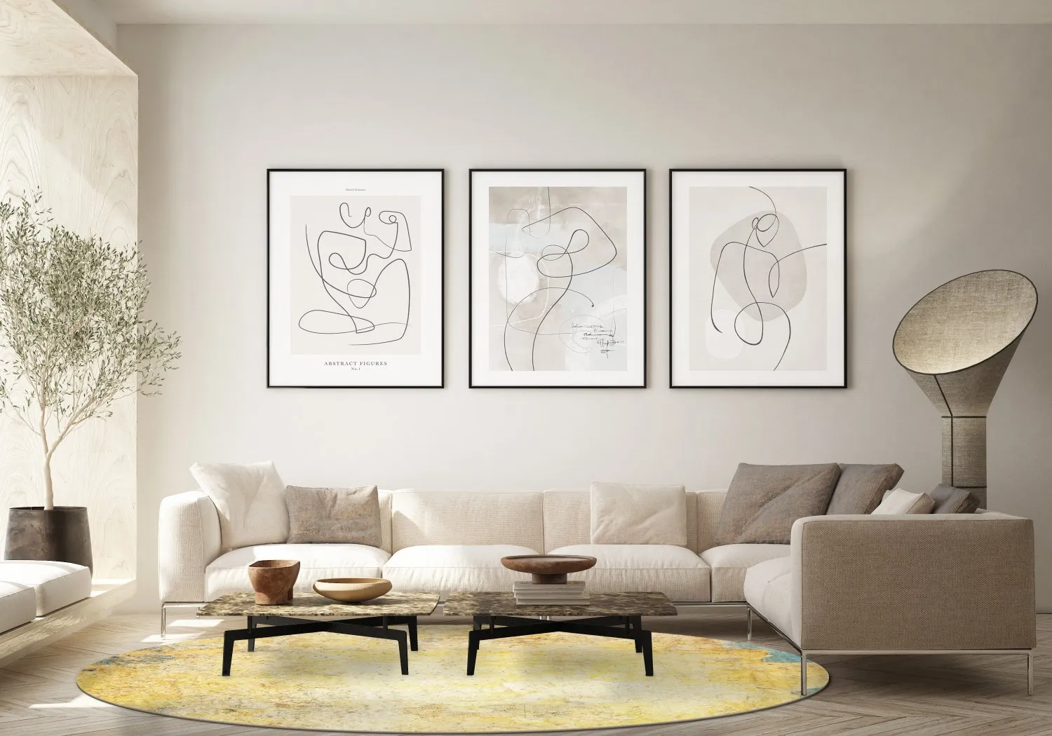 Rond vloerkleed - Palau (goud/beige/blauw)