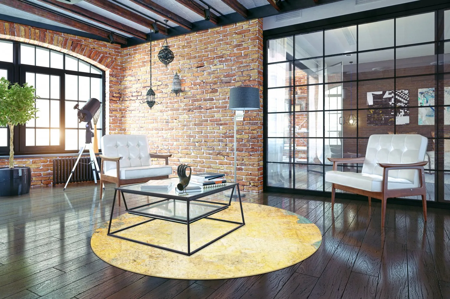 Rond vloerkleed - Palau (goud/beige/blauw)