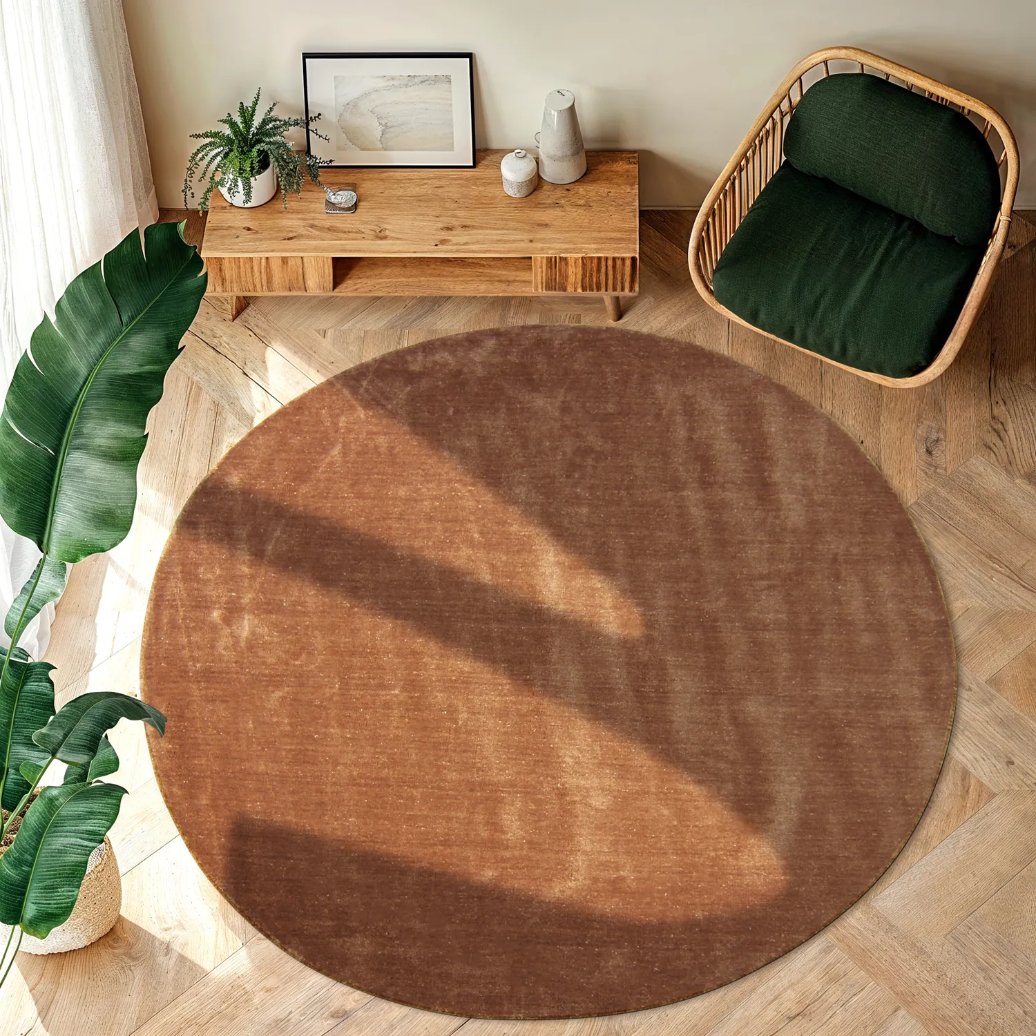 Rond vloerkleed - Recycled PET with viscose look (brownie)