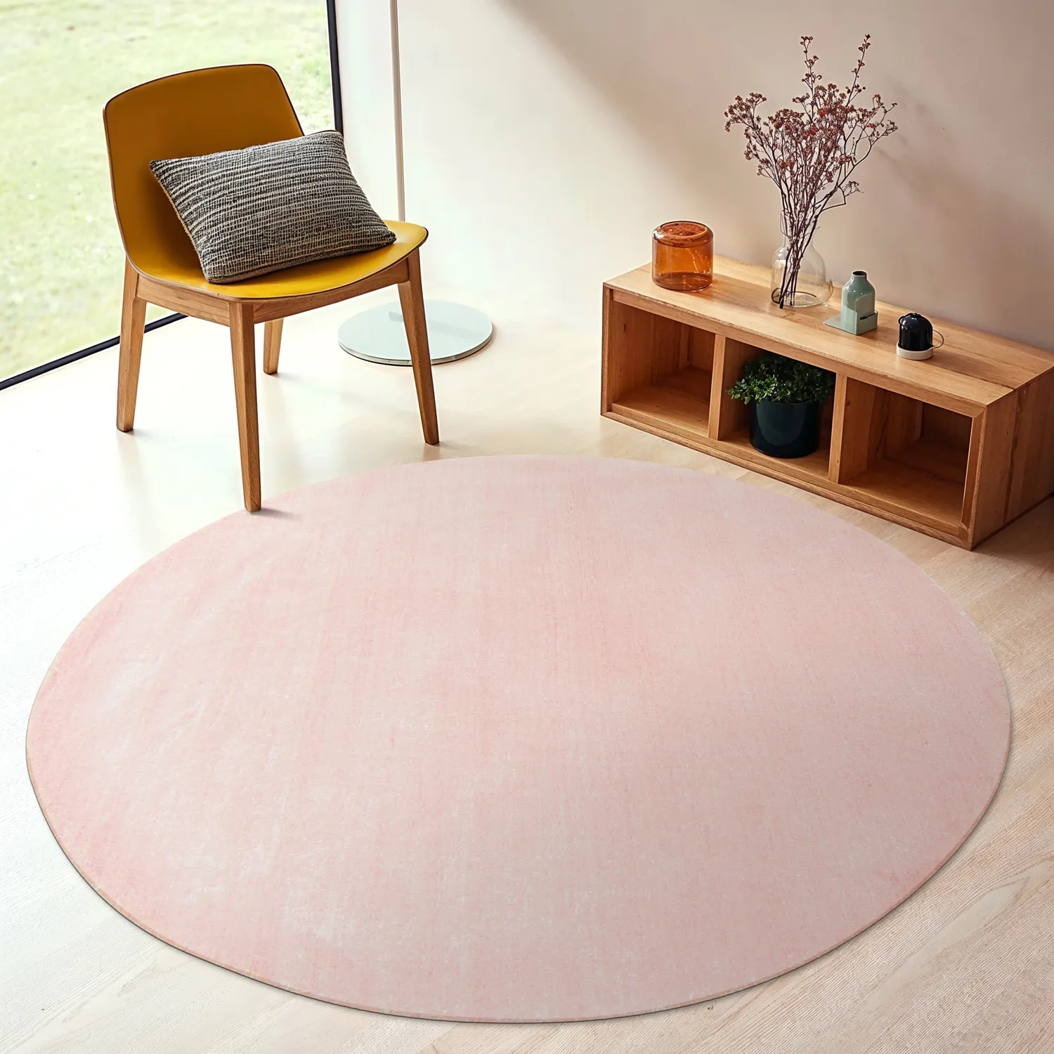 Rond vloerkleed - Recycled PET with viscose look (roze)