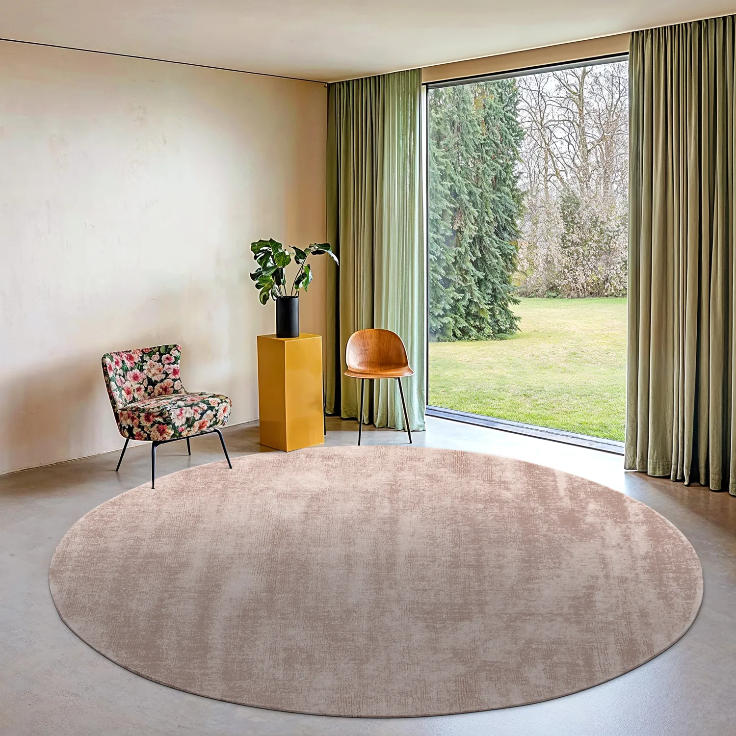 Rond vloerkleed - Recycled PET with viscose look (lichtbruin)