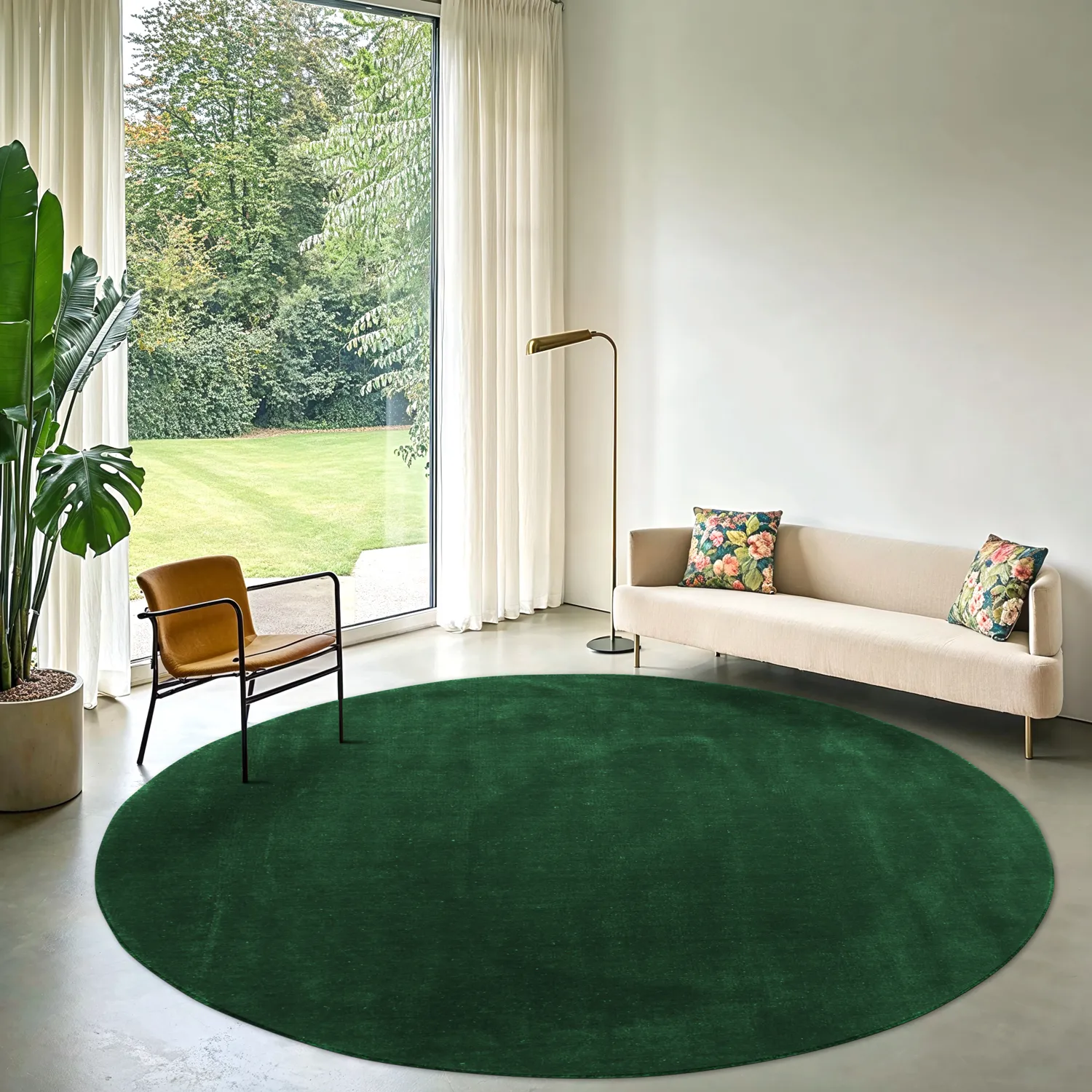 Rond vloerkleed - Recycled PET with viscose look (groen)