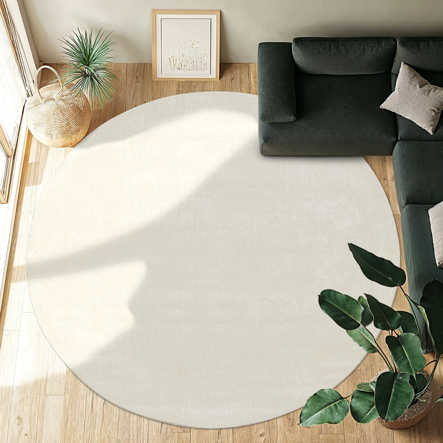 Rond vloerkleed - Recycled PET with viscose look (offwhite)