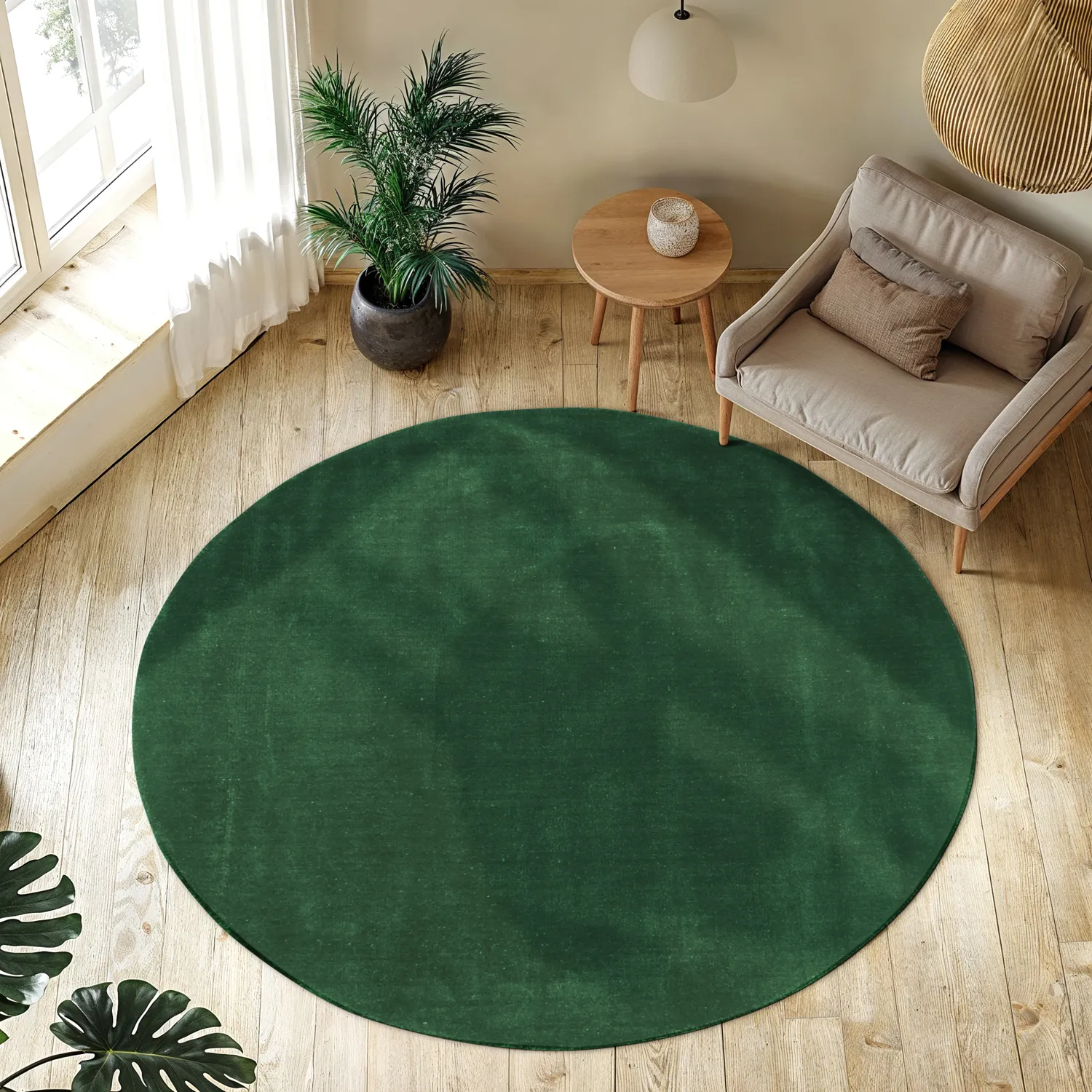 Rond vloerkleed - Recycled PET with viscose look (groen)