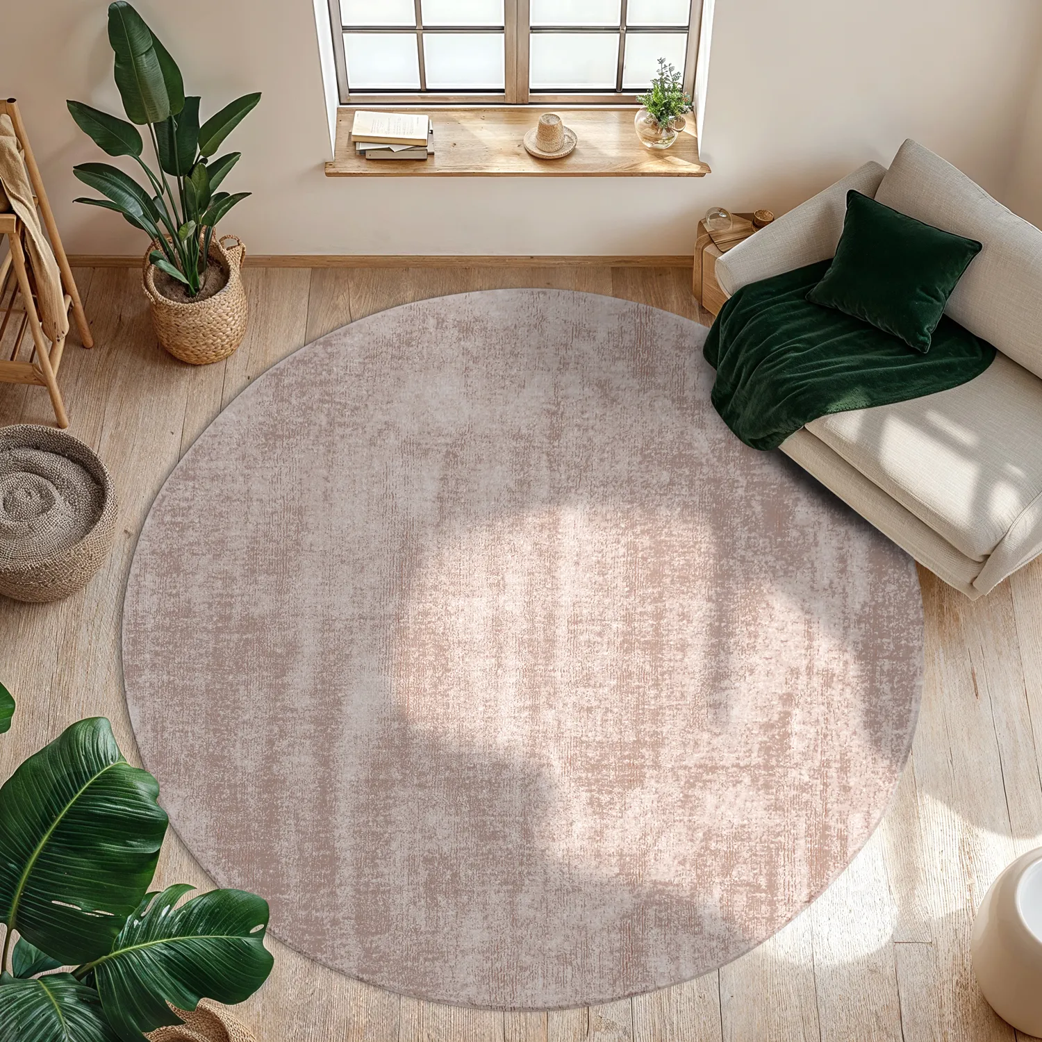 Rond vloerkleed - Recycled PET with viscose look (lichtbruin)