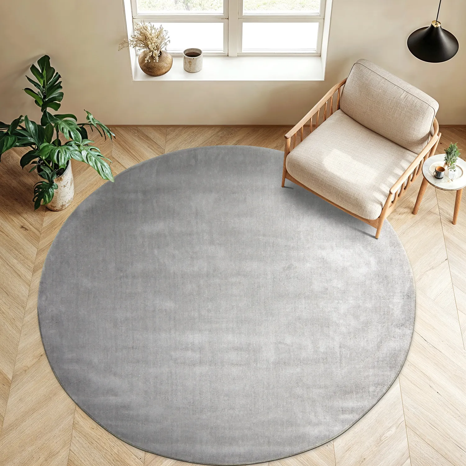 Rond vloerkleed - Recycled PET with viscose look (grijs)
