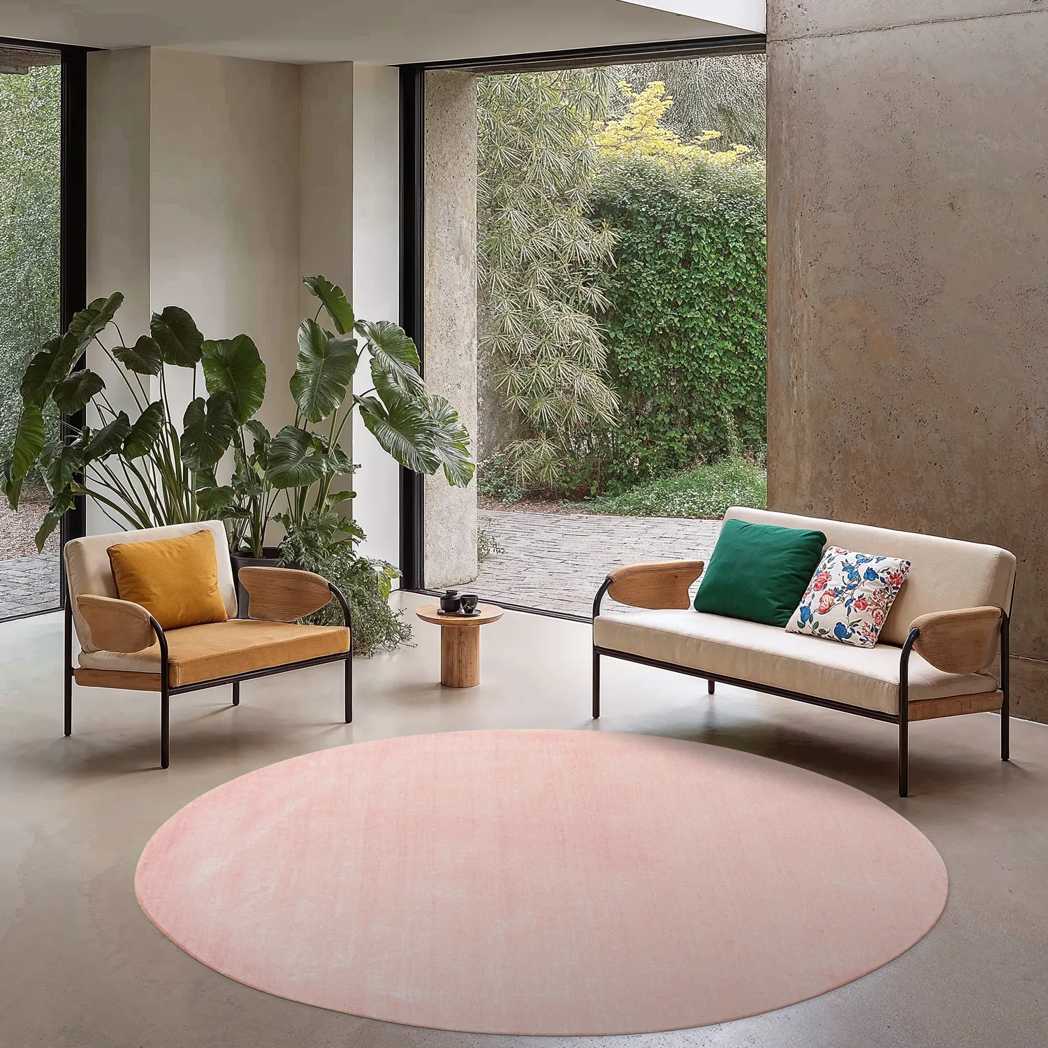 Rond vloerkleed - Recycled PET with viscose look (roze)