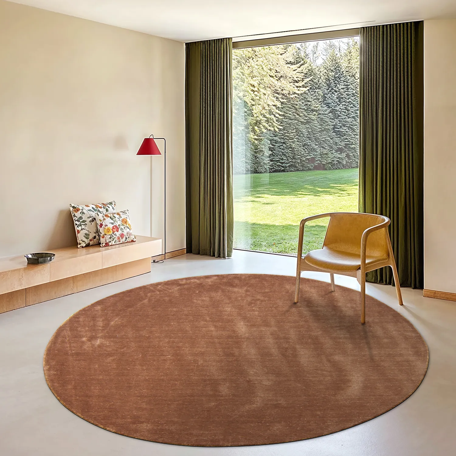 Rond vloerkleed - Recycled PET with viscose look (brownie)