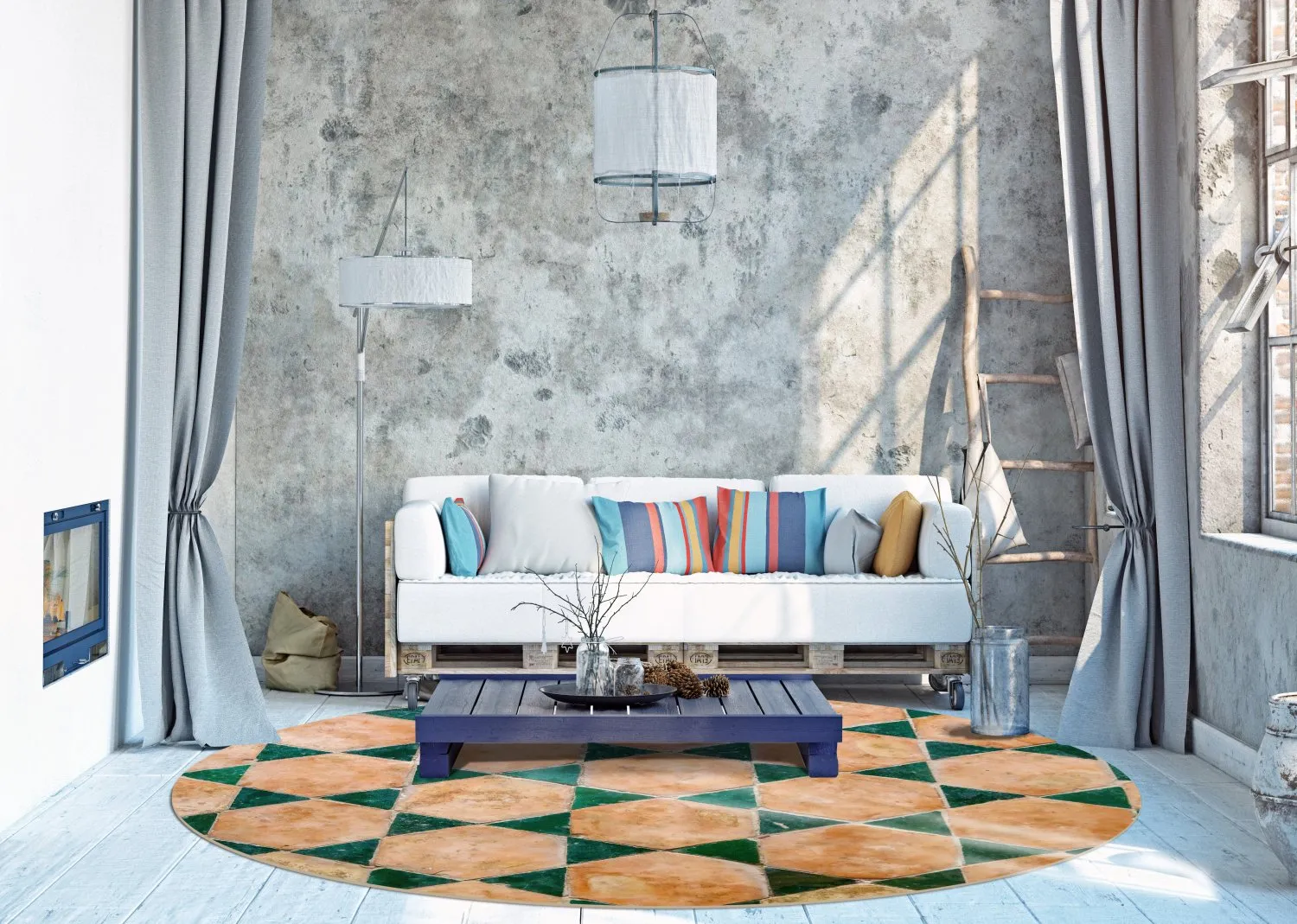 Rond vloerkleed - Calvi (beige/groen)