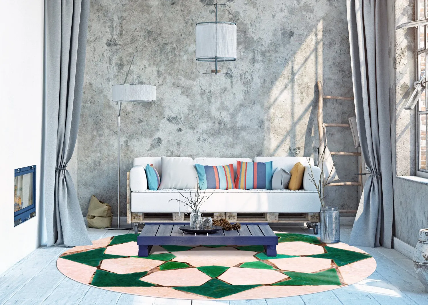 Rond vloerkleed - Chia (groen/beige)