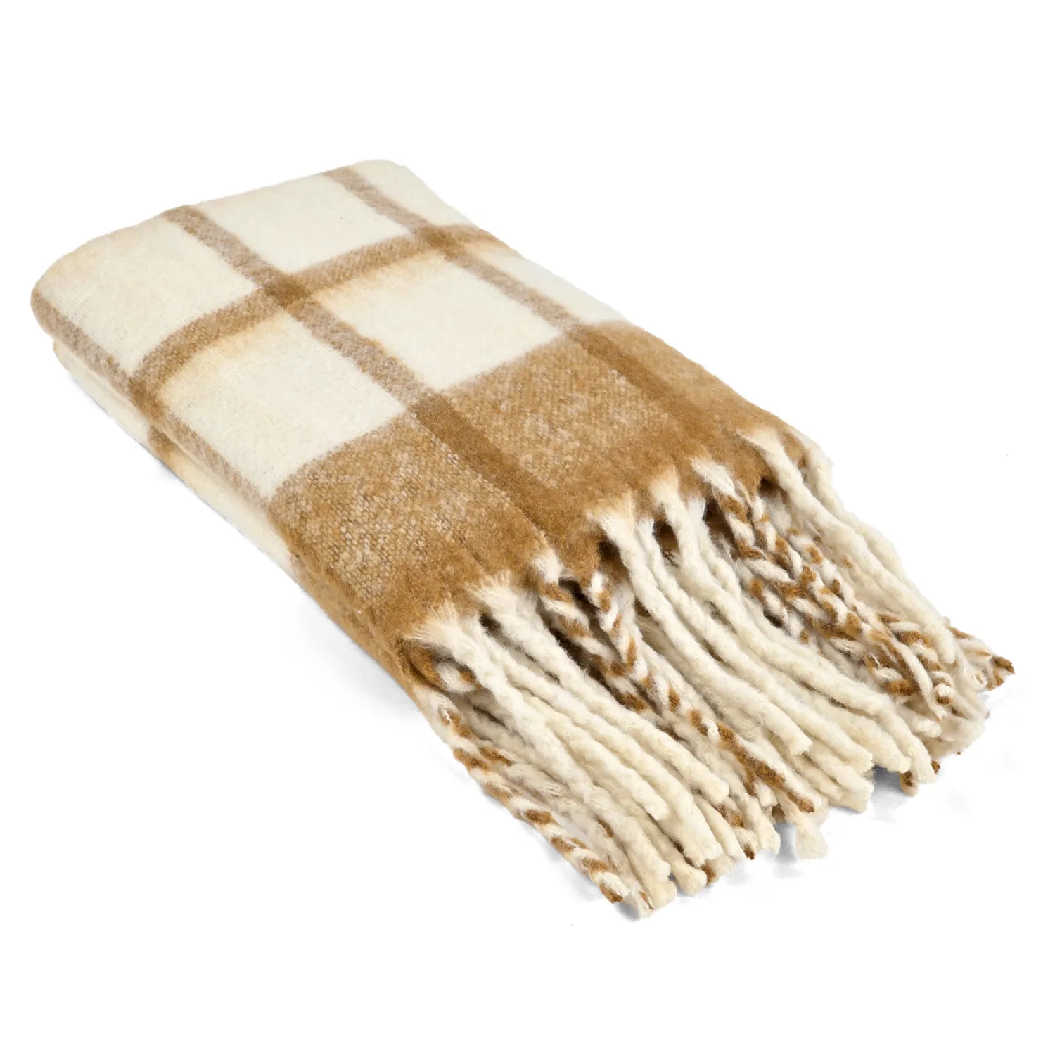 Plaid dekens - throw van wolmix - Rachel (geel)