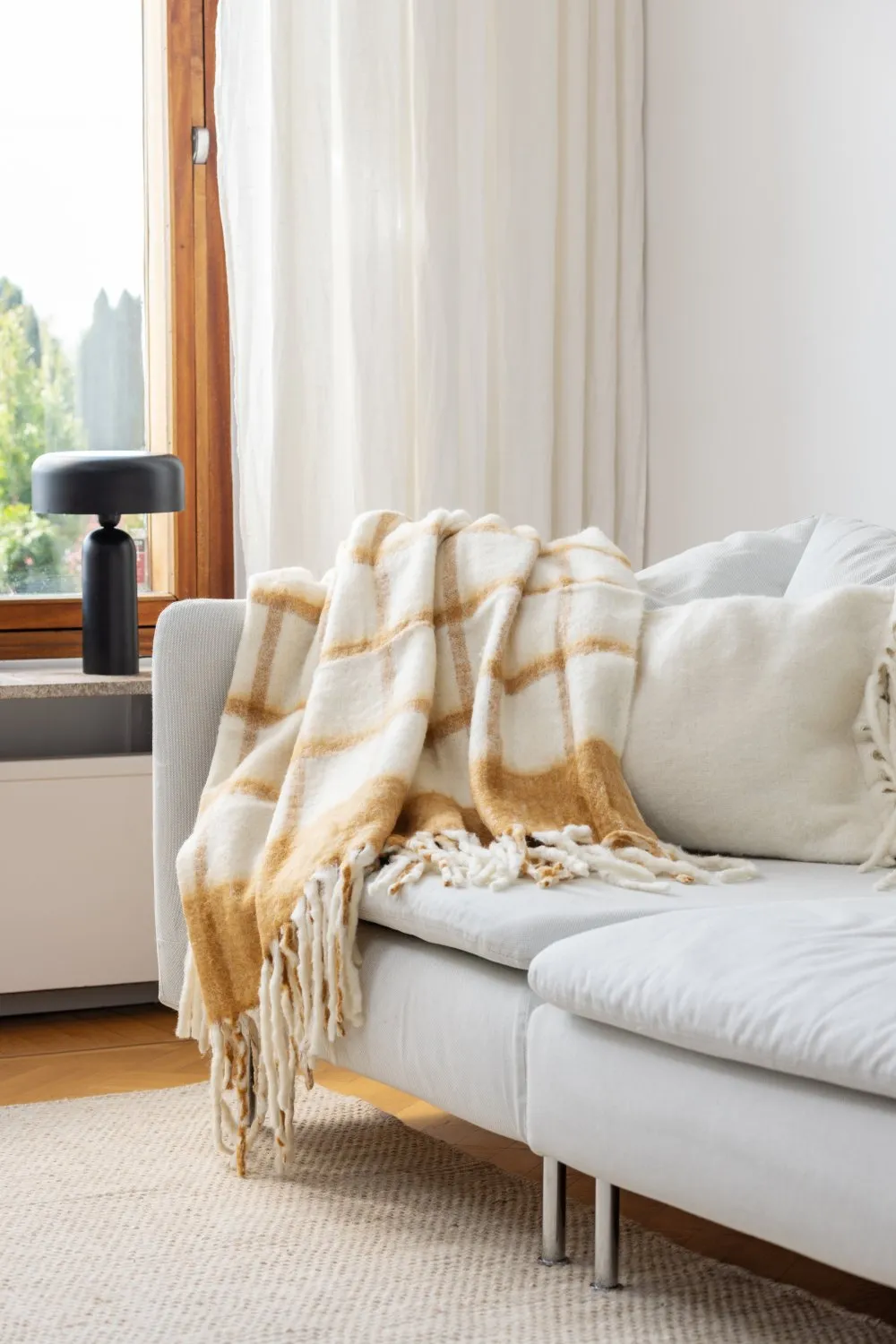Plaid dekens - throw van wolmix - Rachel (geel)