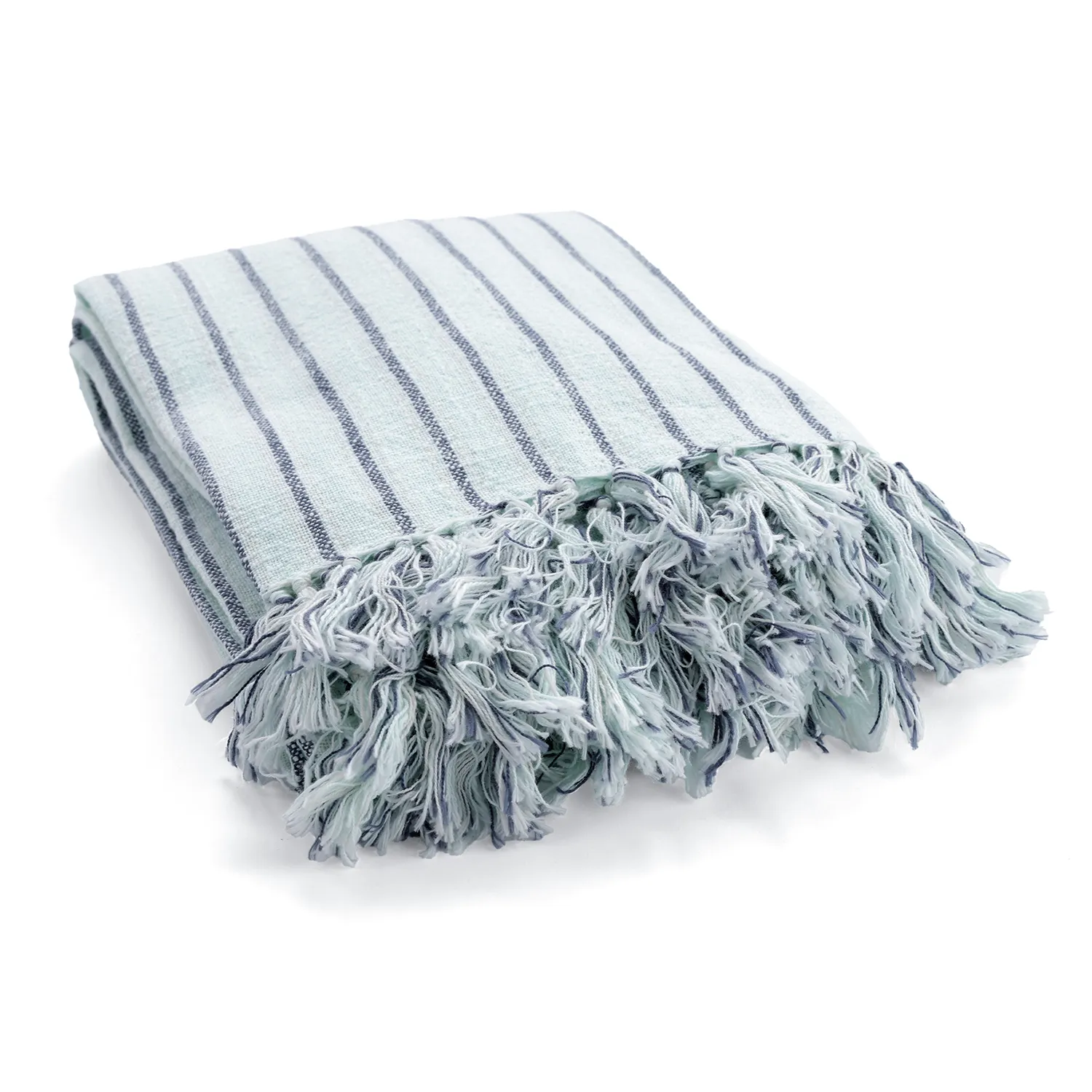 Dekens - Rumi stripe cotton throw (lichtblauw/marineblauw/crème)