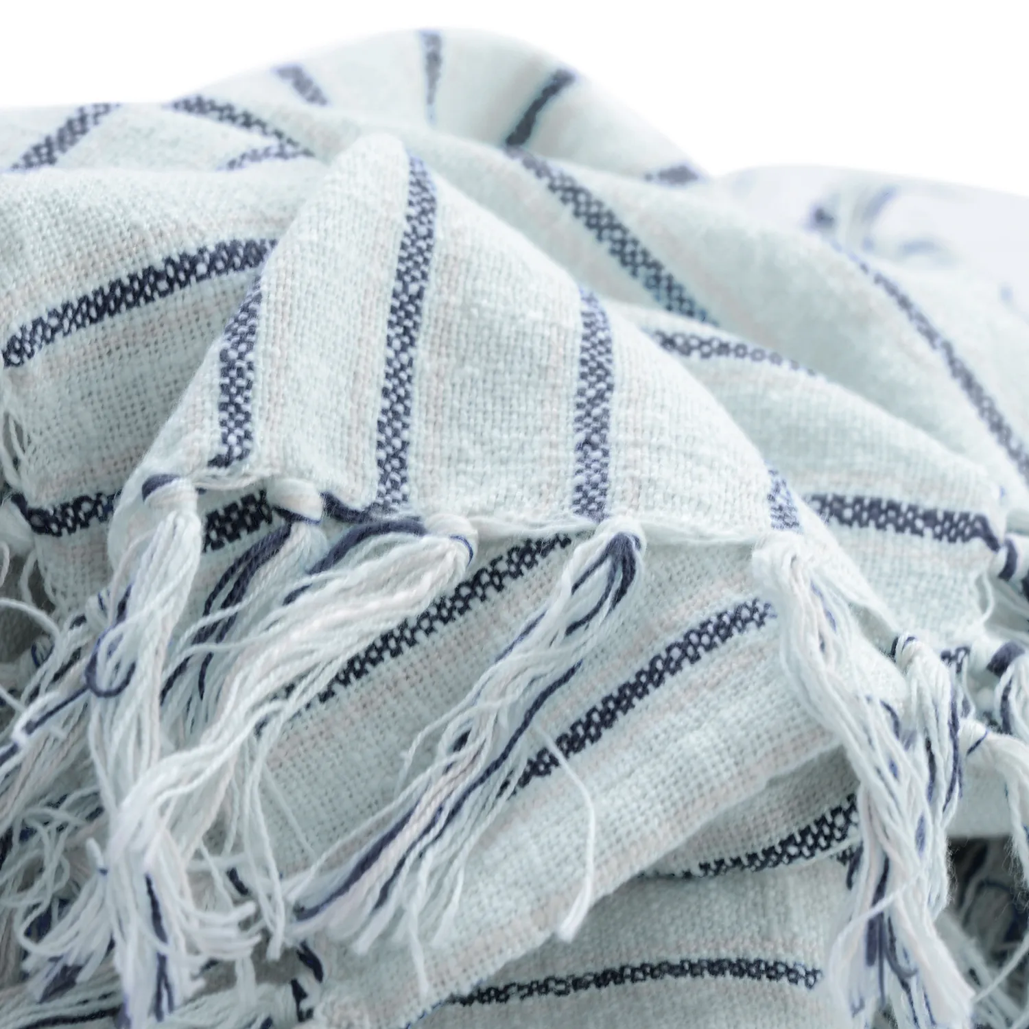 Dekens - Rumi stripe cotton throw (lichtblauw/marineblauw/crème)