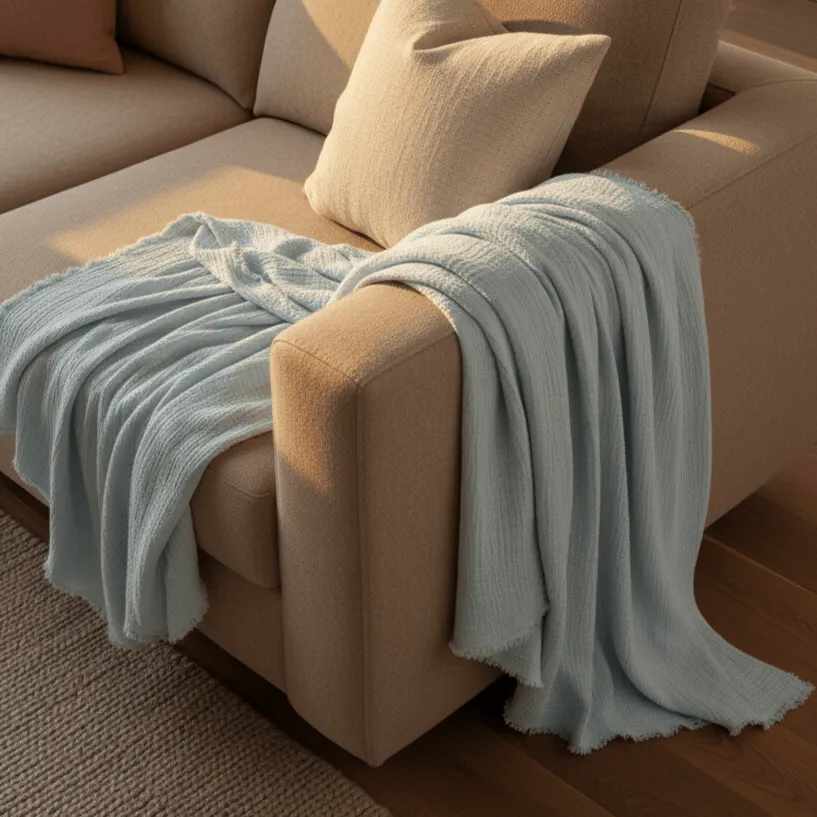 Dekens - Mousseline plaid - Dorena (lichtblauw)