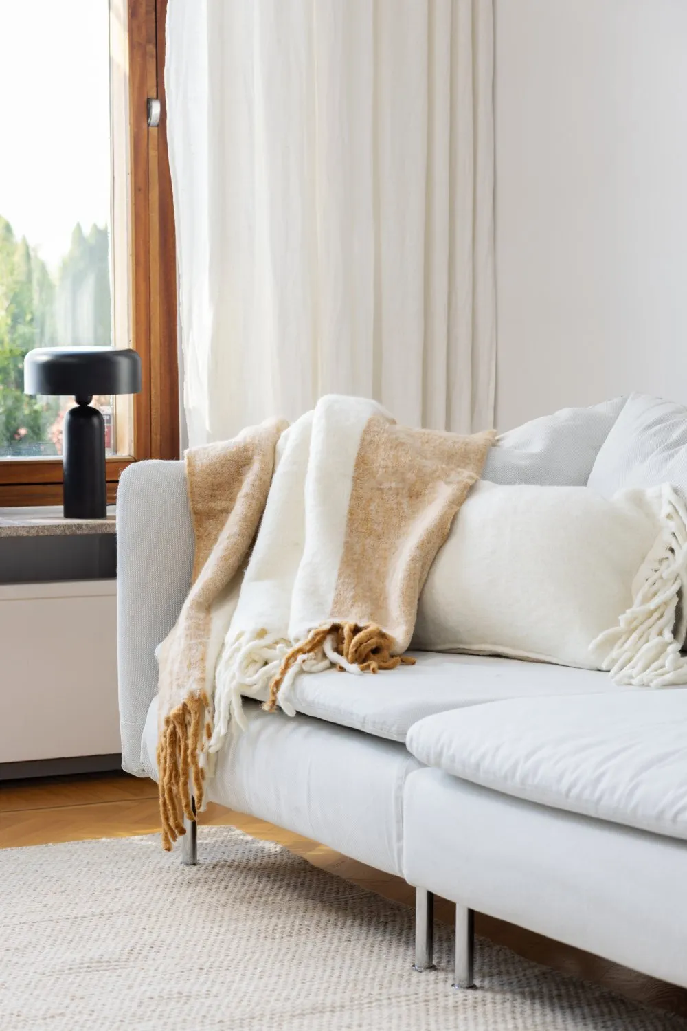 Plaid dekens - throw van wolmix - Carol (geel)