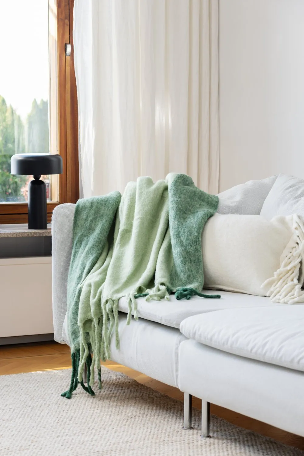 Plaid dekens - throw van wolmix - Carol (groen)