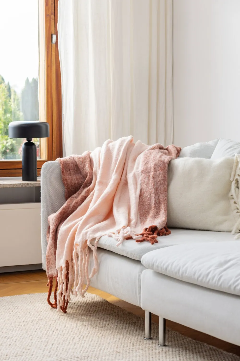 Plaid dekens - throw van wolmix - Carol (roze)