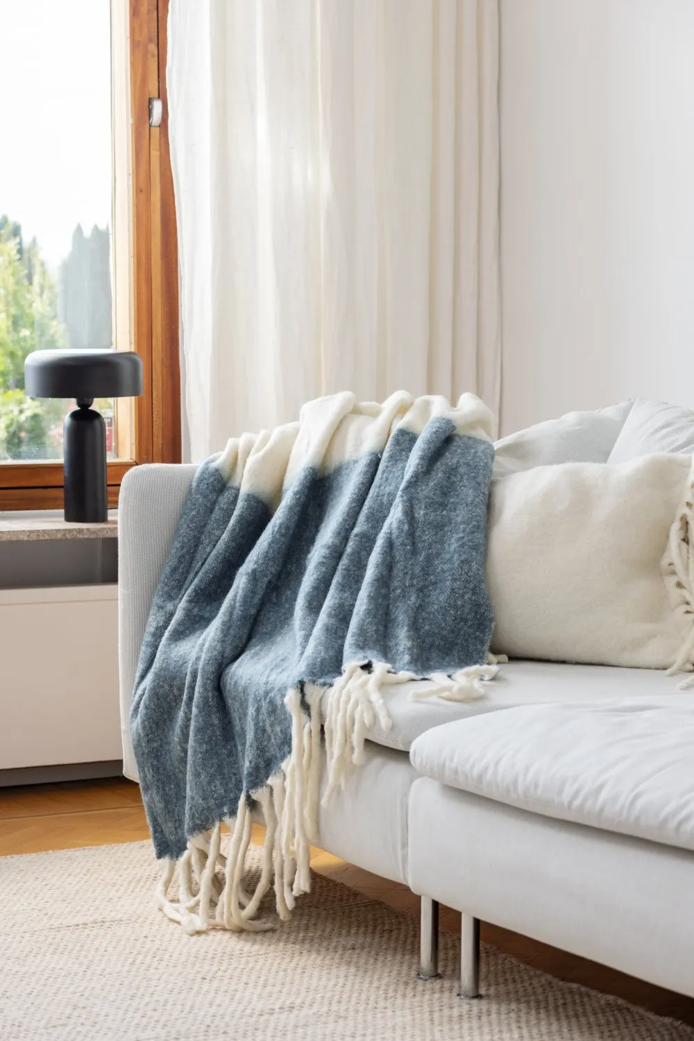 Plaid dekens - throw van wolmix - Carrie (blauw)