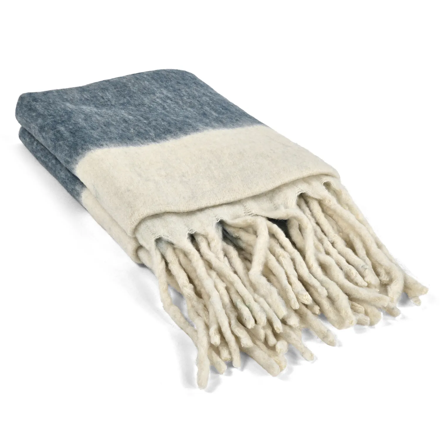 Plaid dekens - throw van wolmix - Carrie (blauw)